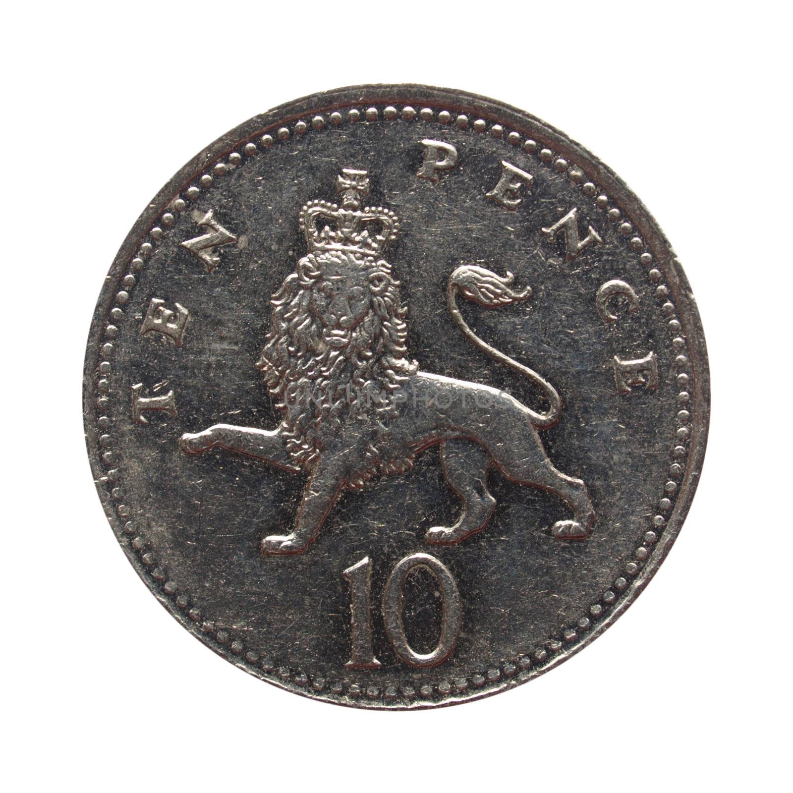 Ten Pence coin isolated over white background