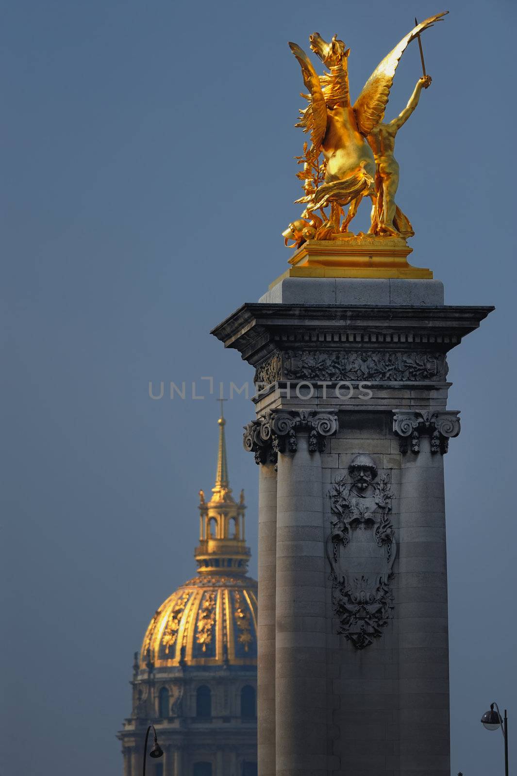 Golden Pegasus on the top of the column of the bridge Alexander III
