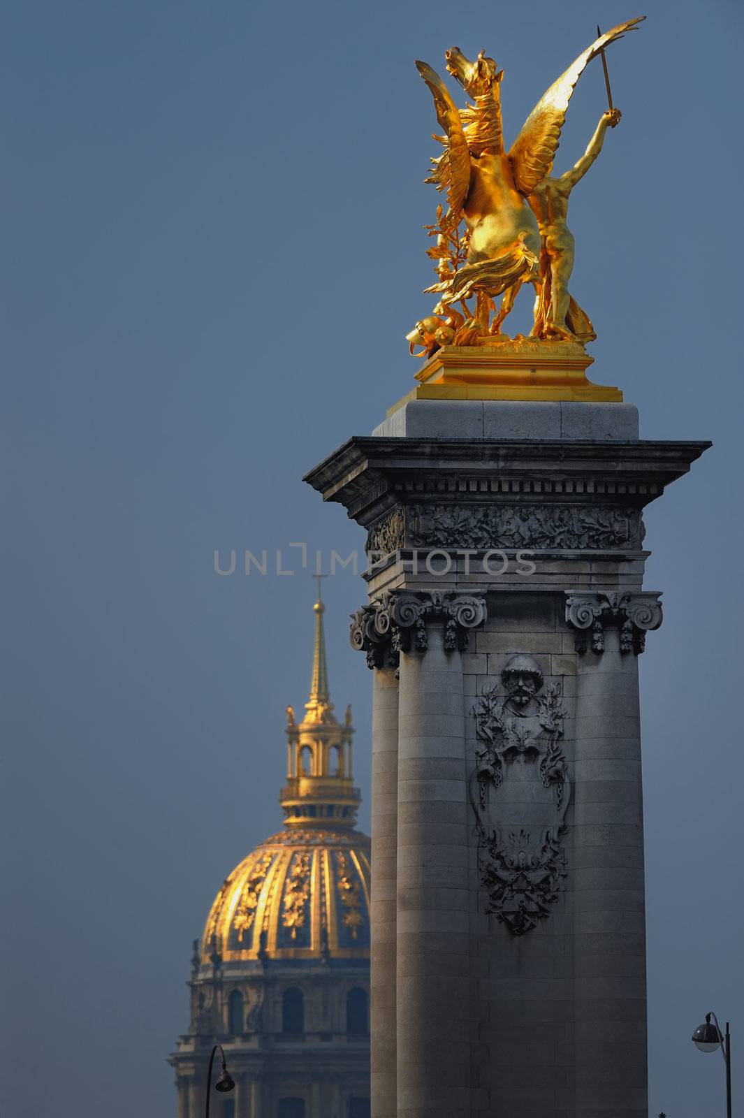 Golden Pegasus on the top of the column of the bridge Alexander III