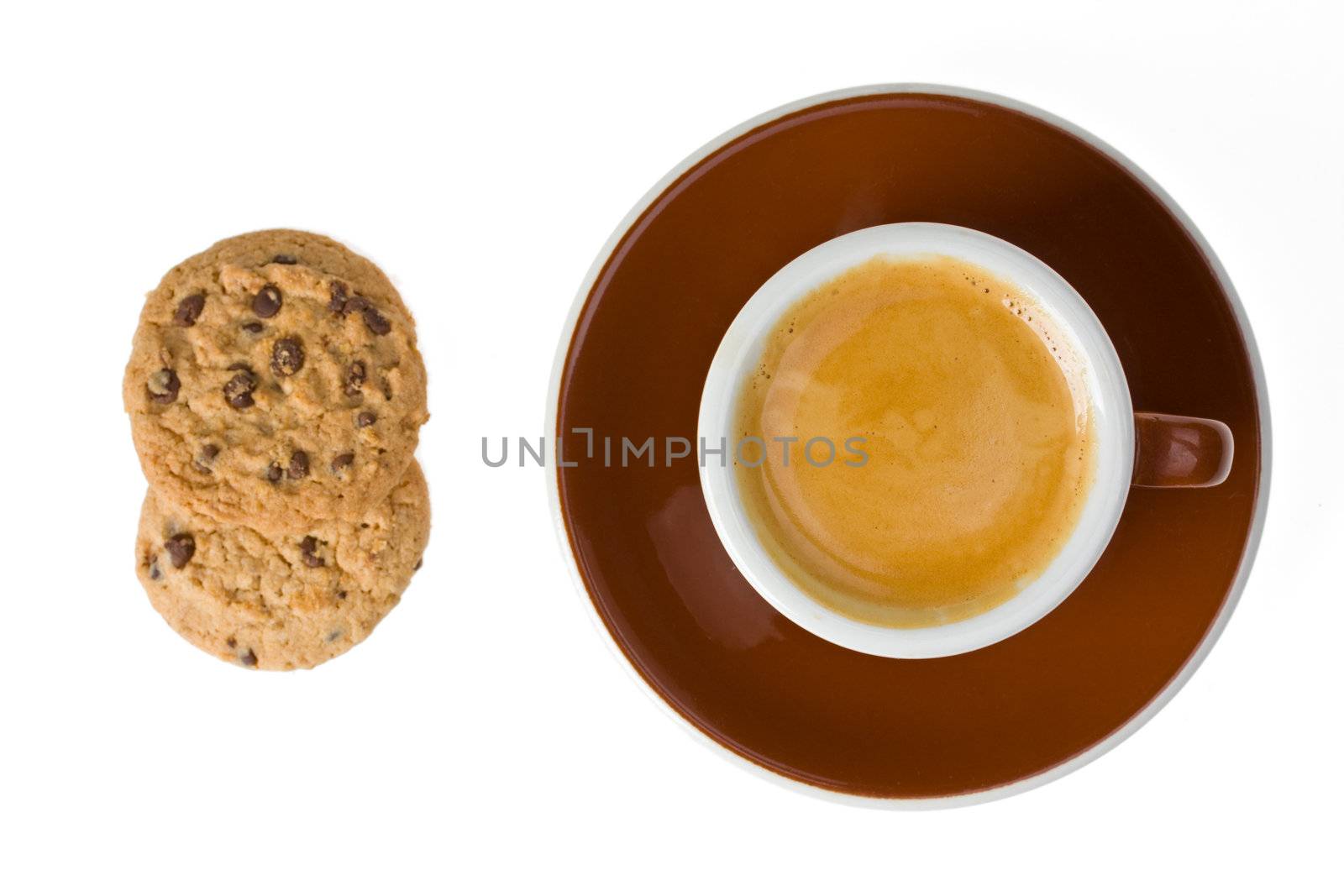 cup of espresso and cookies isolated on white background by bernjuer