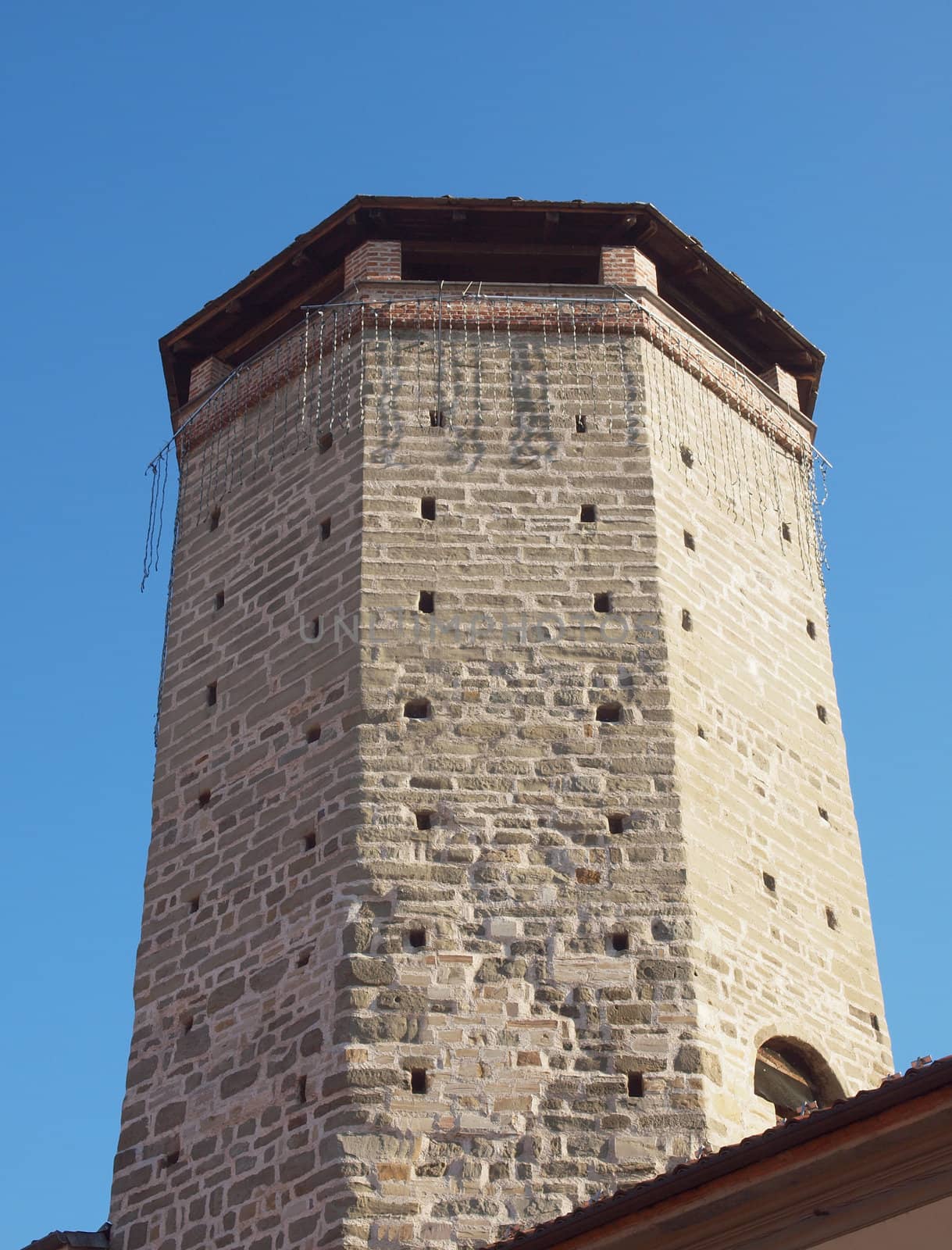 The ancient Torre Ottagonale castle tower in Chivasso, Piedmont, Italy