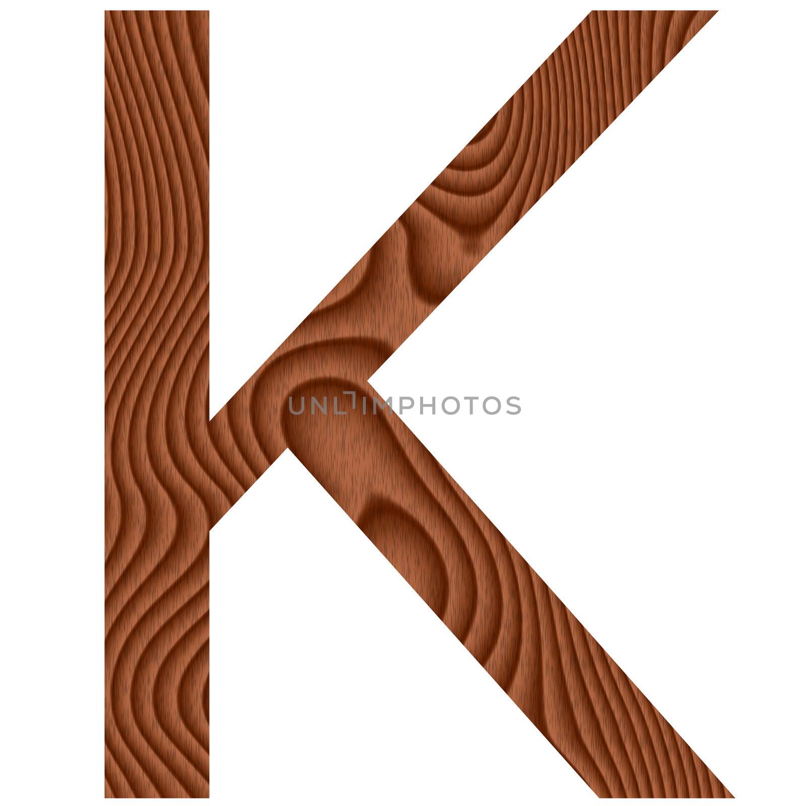 Wooden Letter K isolated in white