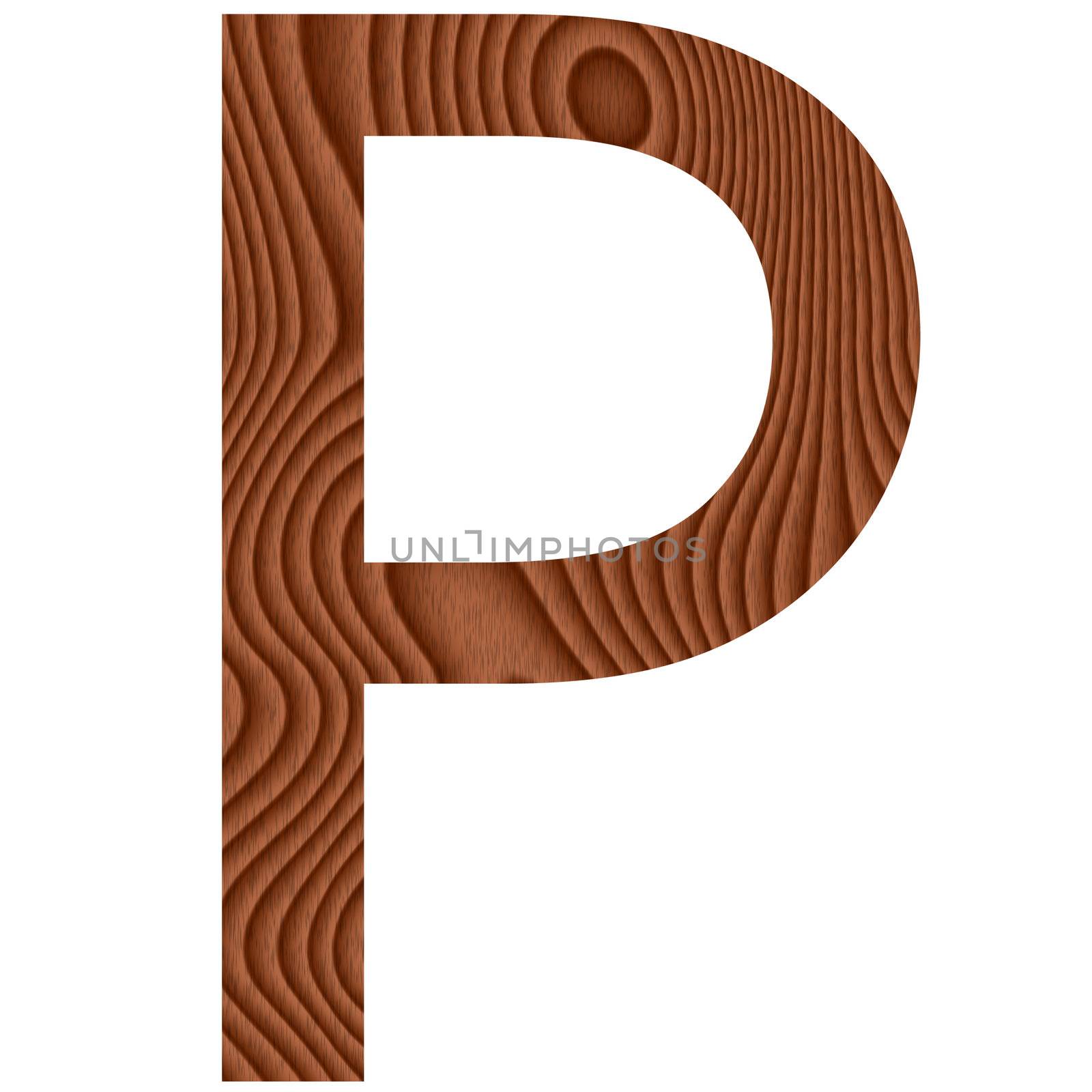 Wooden Letter P isolated in white