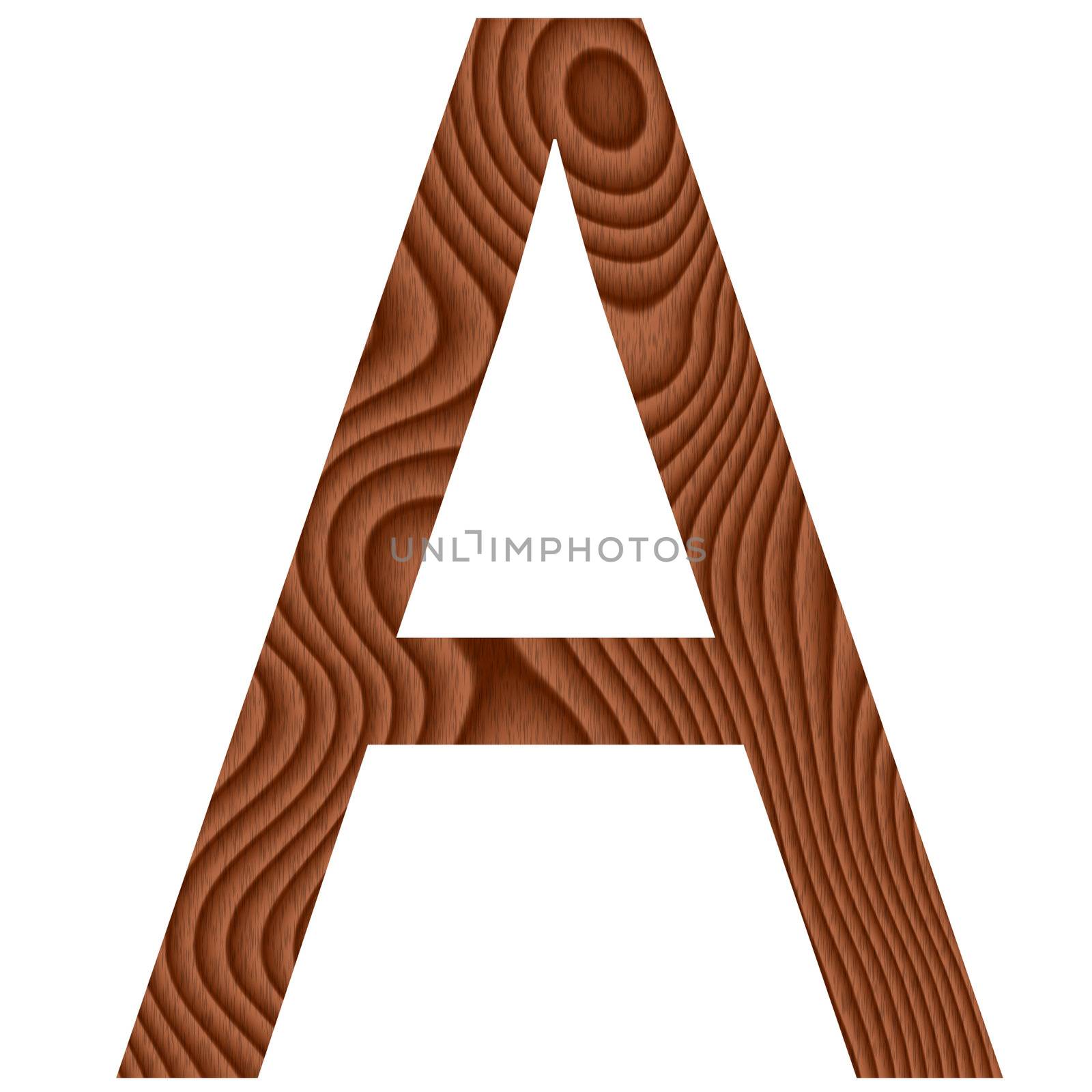 Wooden letter A isolated in white