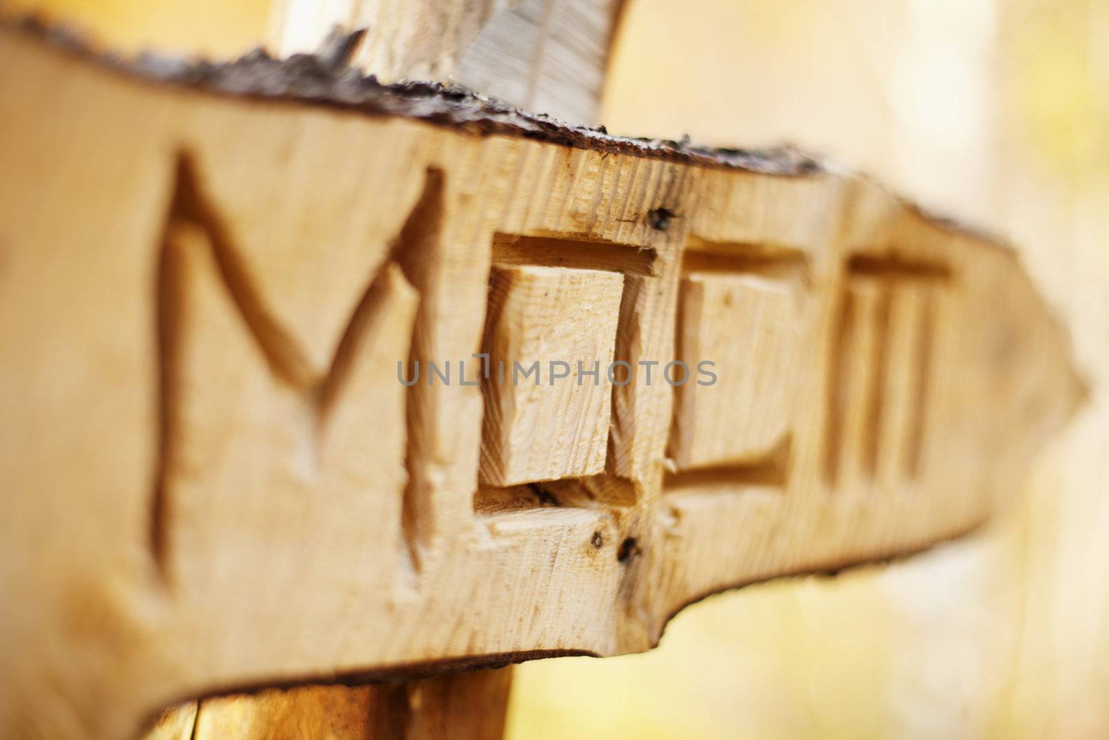 Wooden indicator with a russian inscription - a bridge