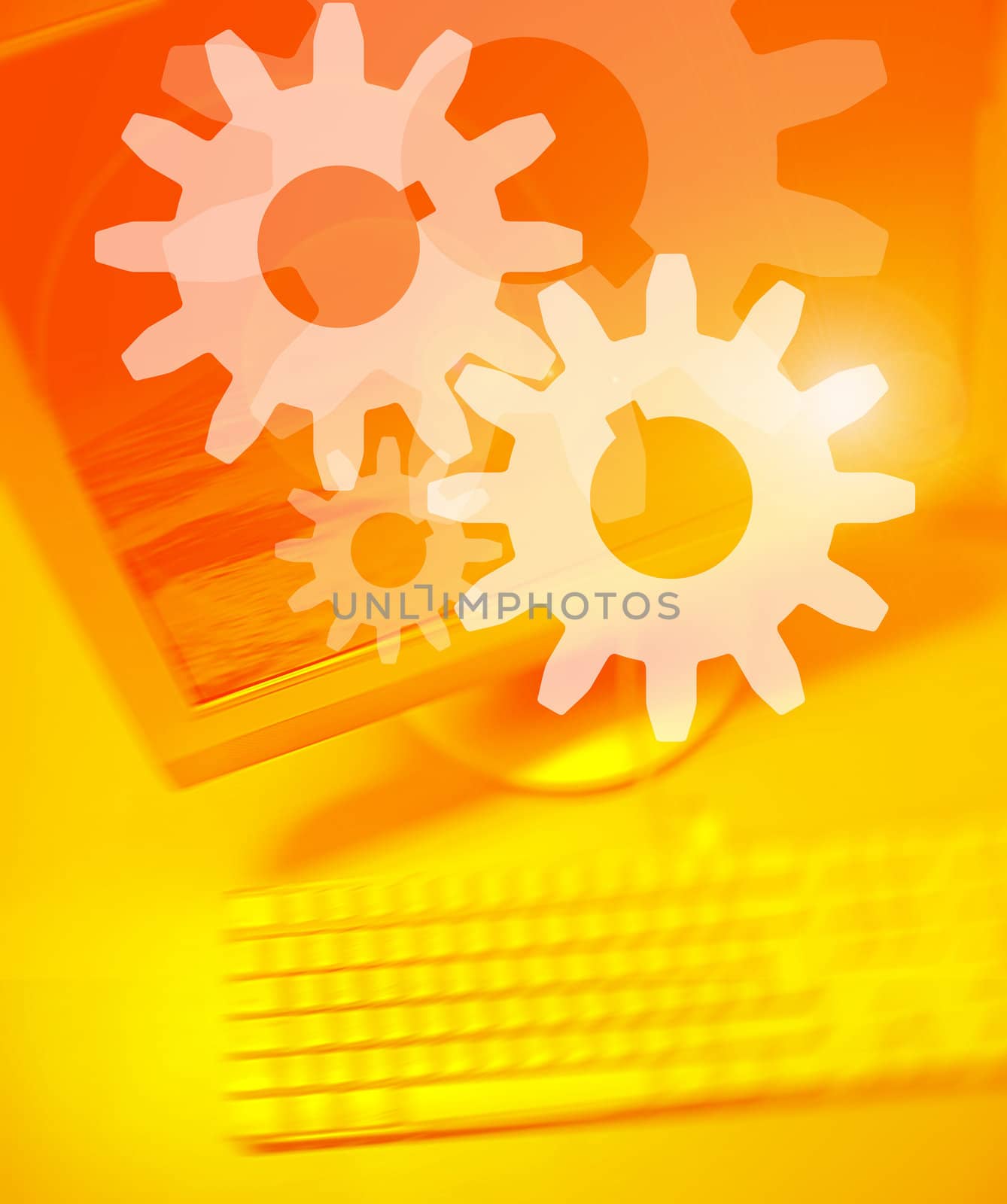 Gear symbol on Personal Computer background