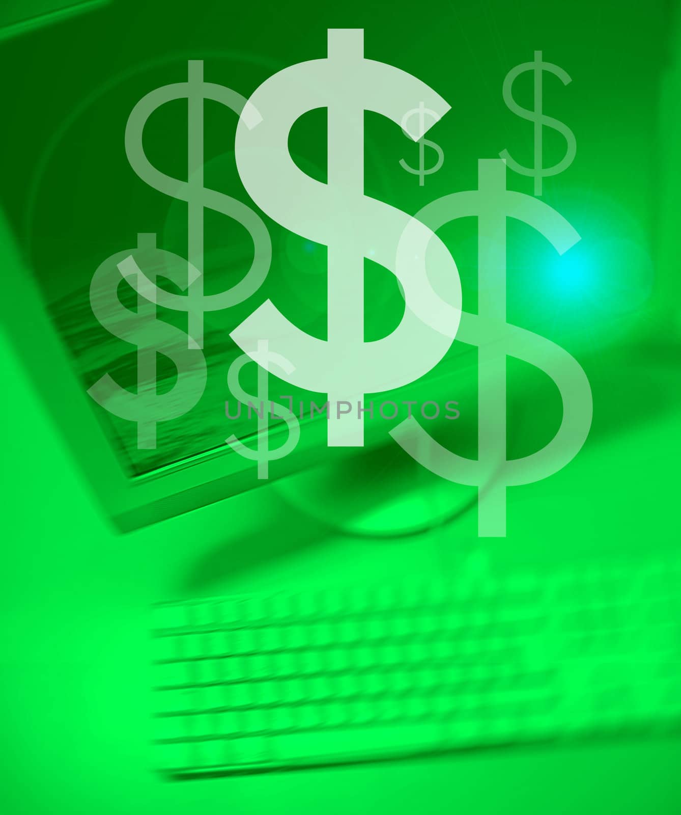 Dollar symbol on Personal Computer background