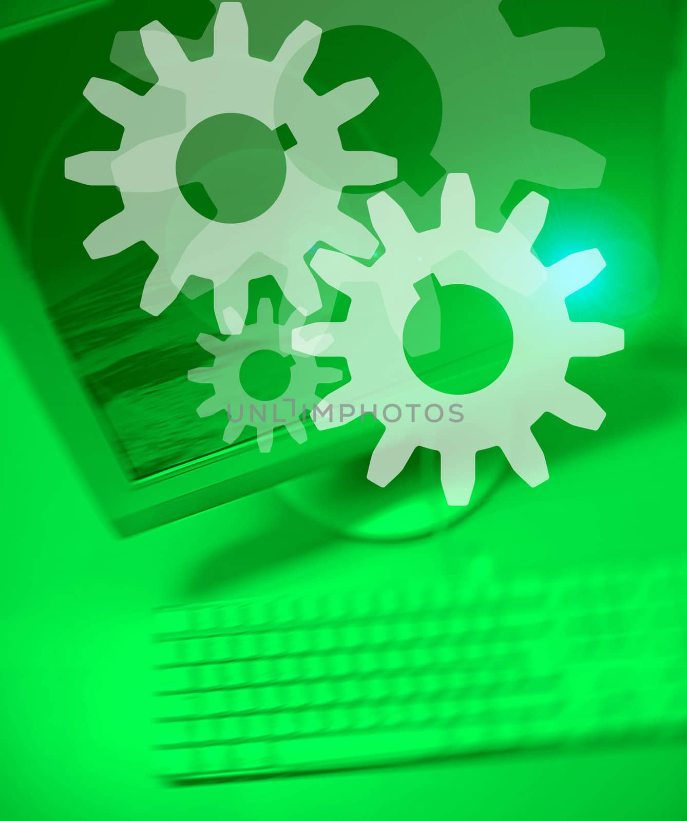 Gear symbol on Personal Computer background