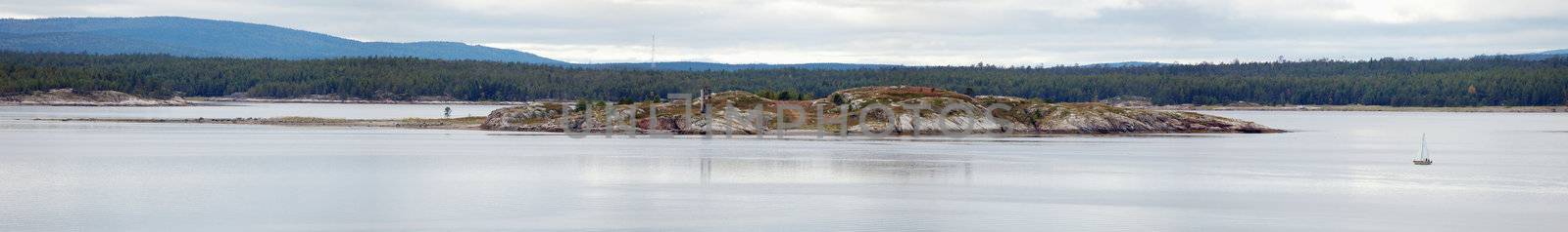 Panorama bay with island and yacht by pzaxe