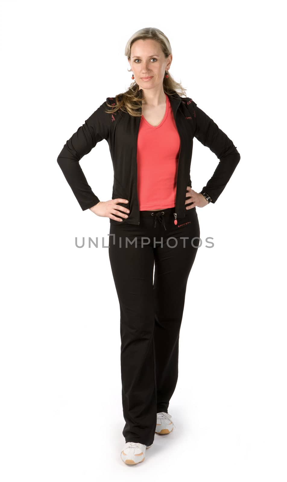 Young women with sportswear on white background