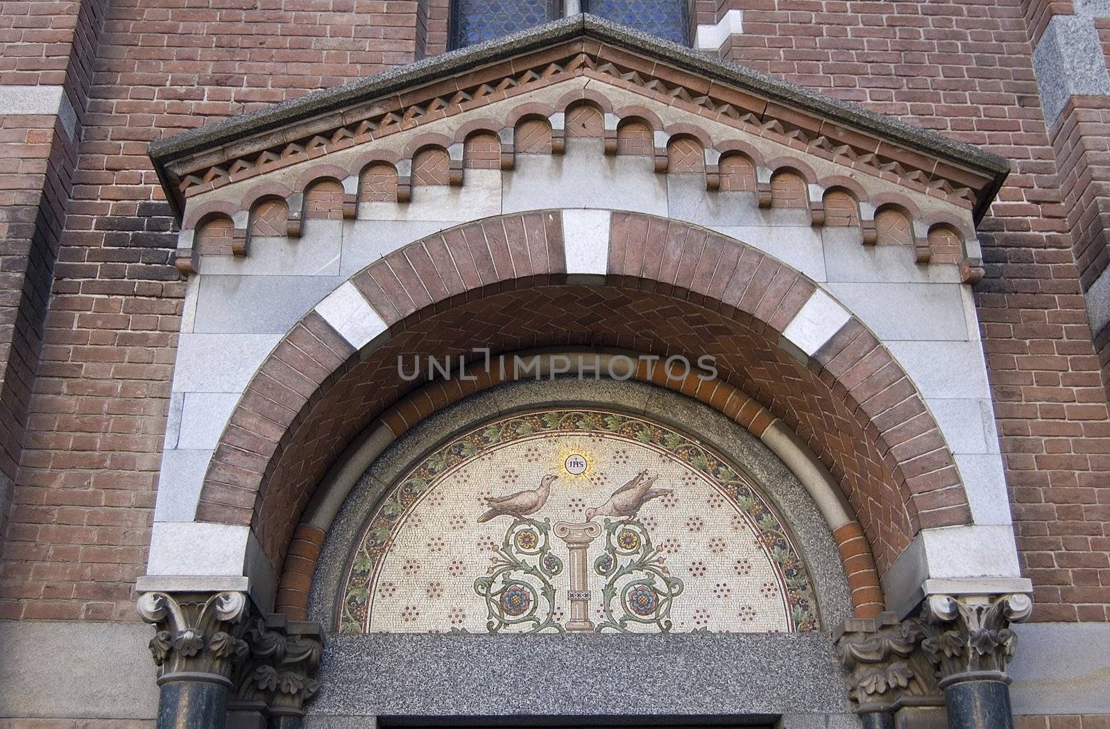 A mosaic in a arch of an old church