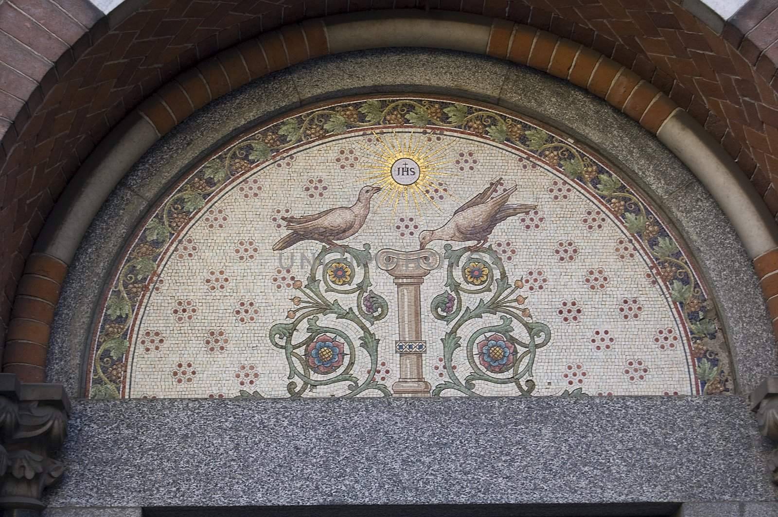 A mosaic in a arch of an old church