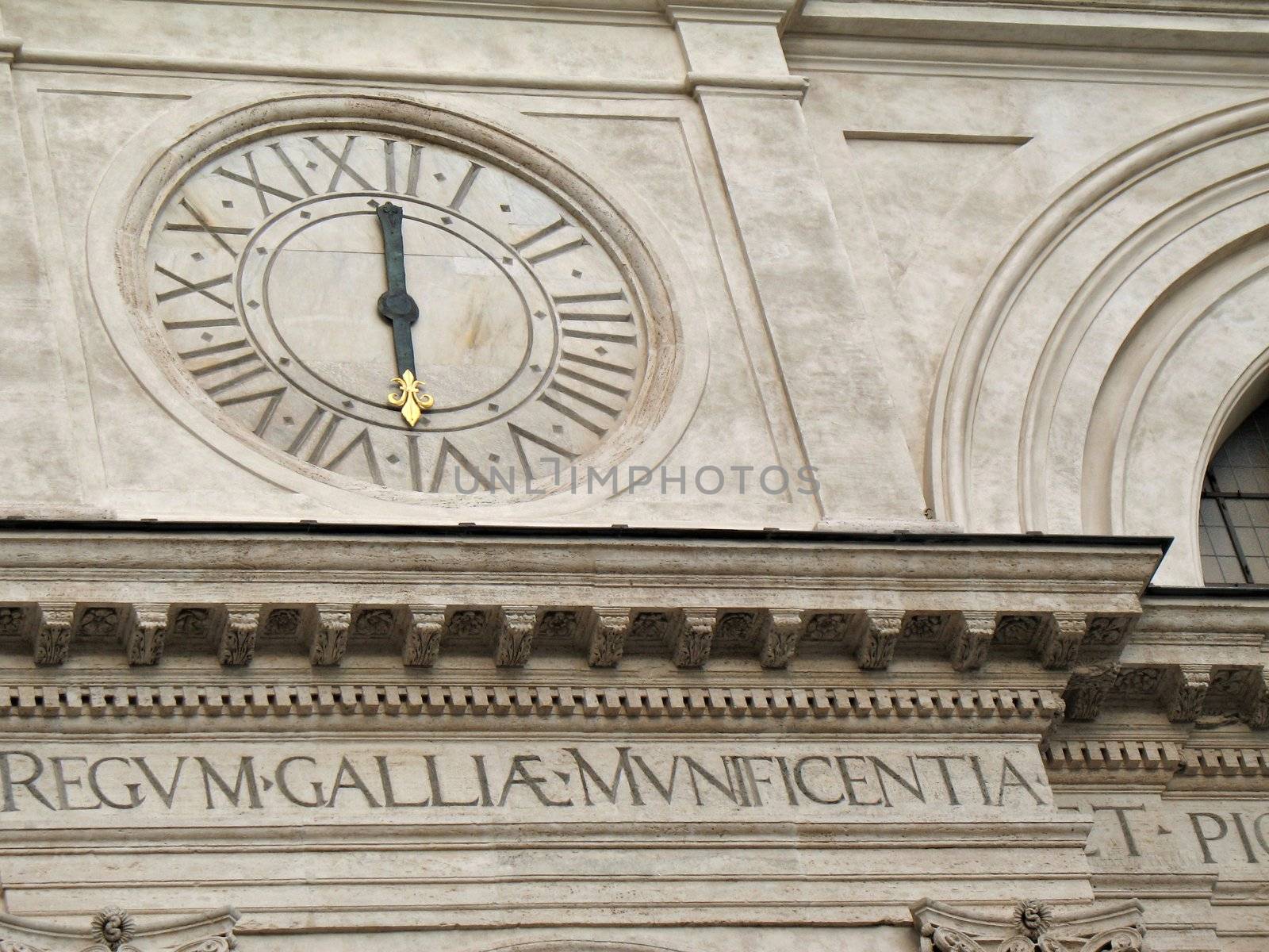 Trinita' dei Monti, famous church in Rome. Scenographic dominance above the Spanish Steps that descend into the Piazza di Spagna