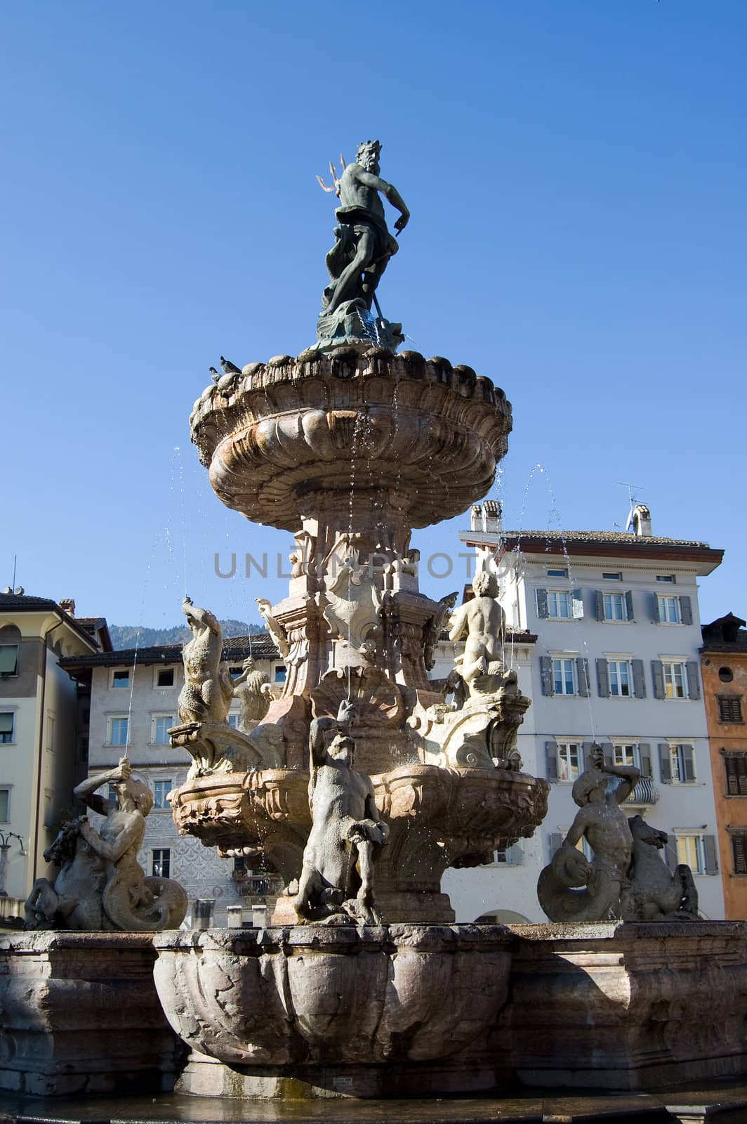 a view from Piazza Duomo of the Neptune's fountain,Trento, Italy
