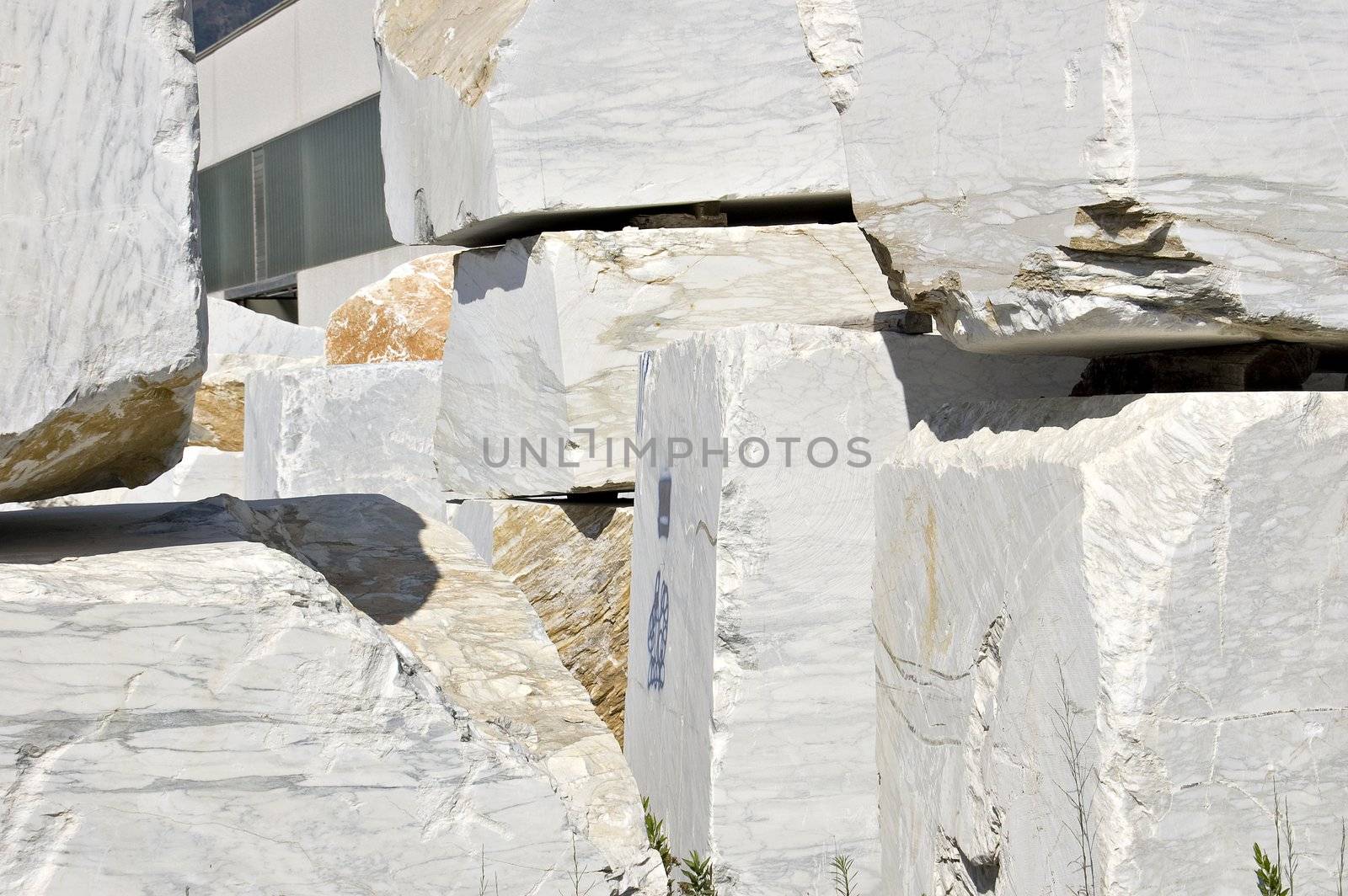 blocks of white marble in Carrara, Tuscany, Italy