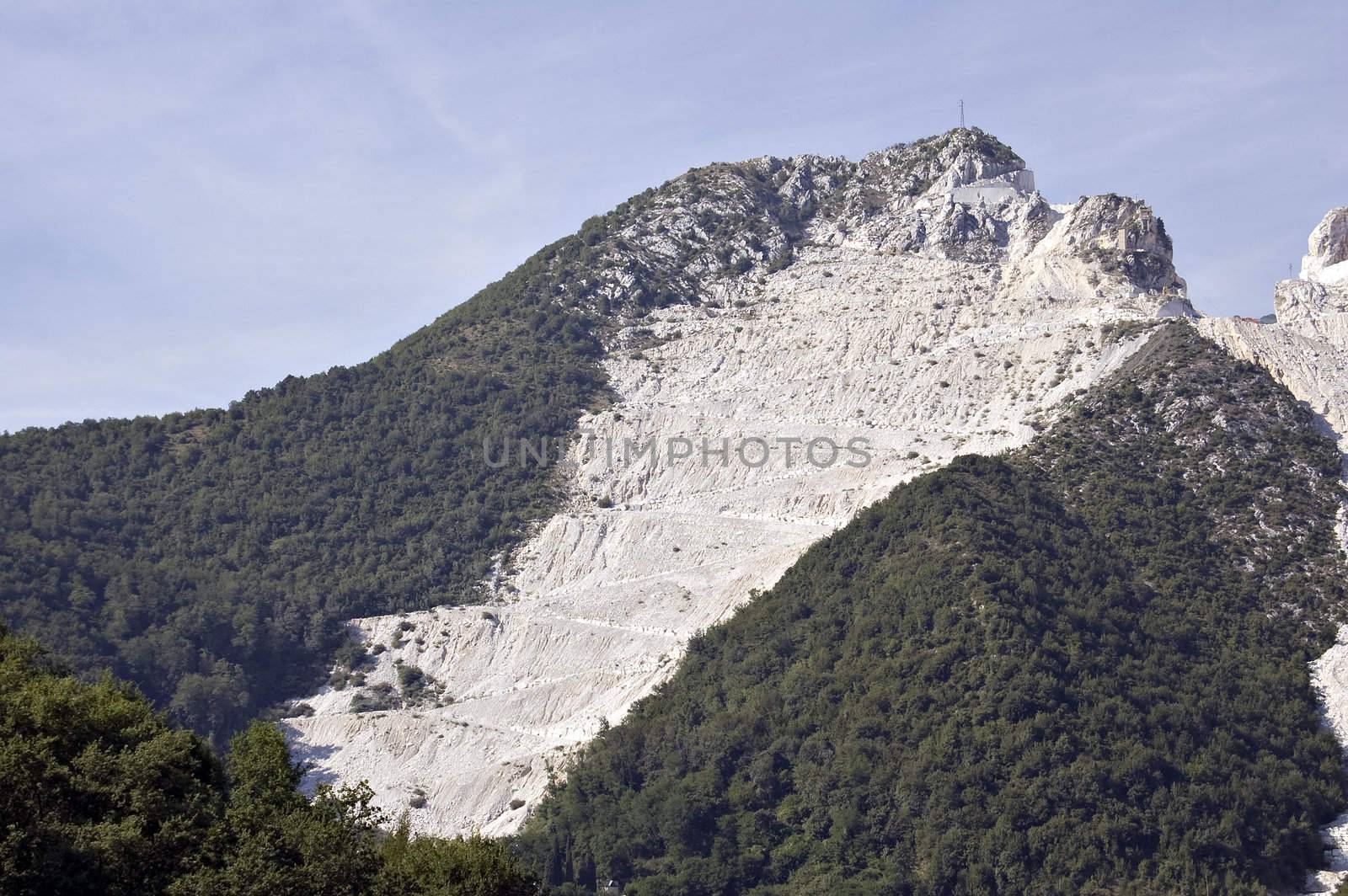 An open quarry of white marble in Carrara, Tuscany, Italy