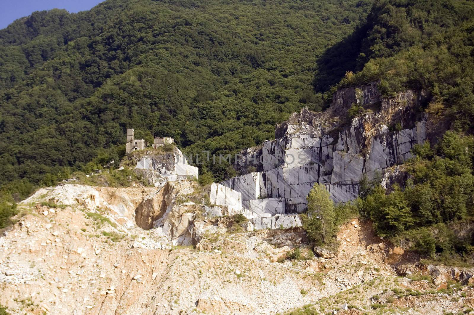 An open quarry of white marble in Carrara, Tuscany, Italy