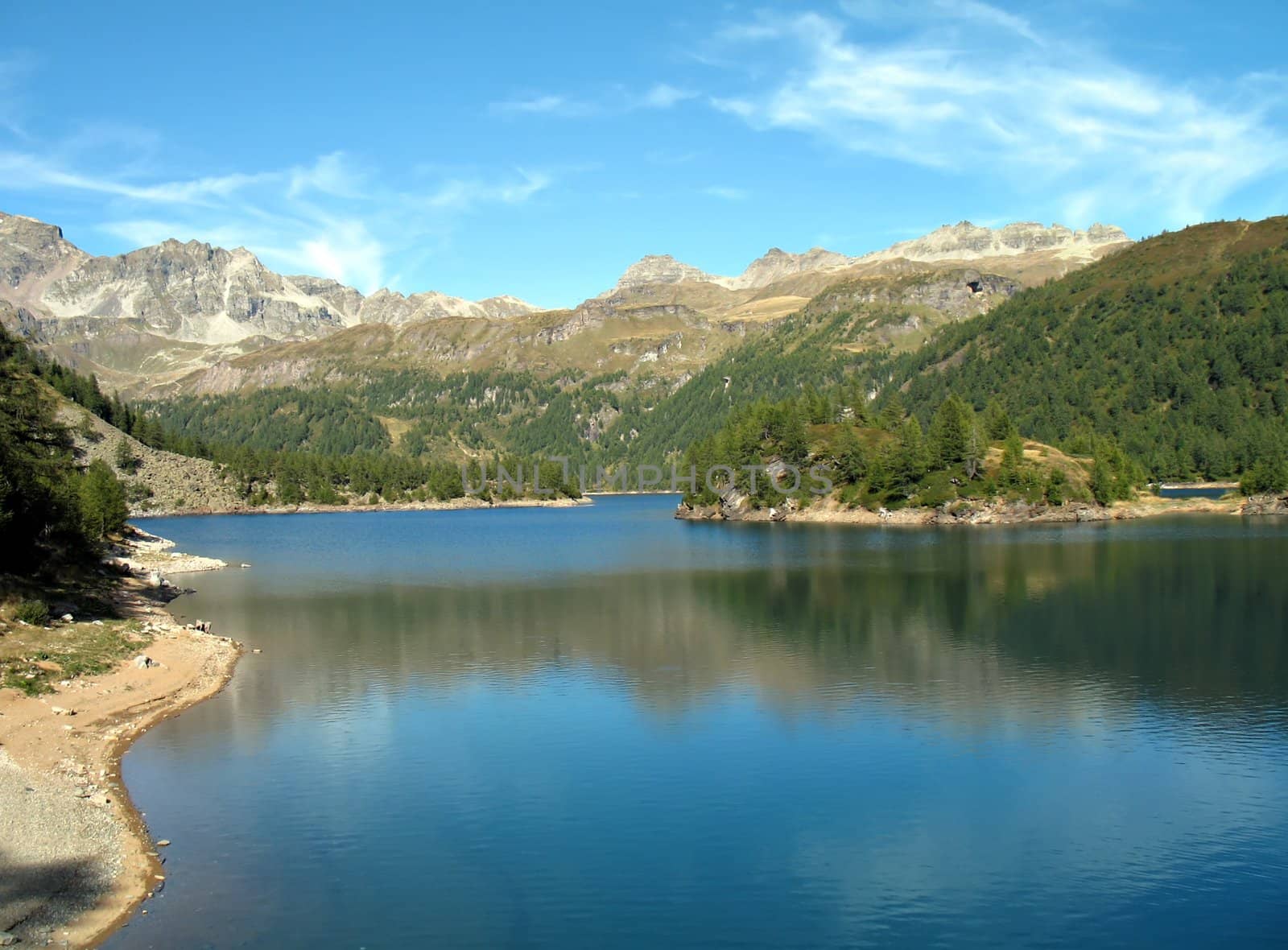 Alpine lake "Lago di Devero, hydroelectric basin, Ossola, Piemonte, Italy