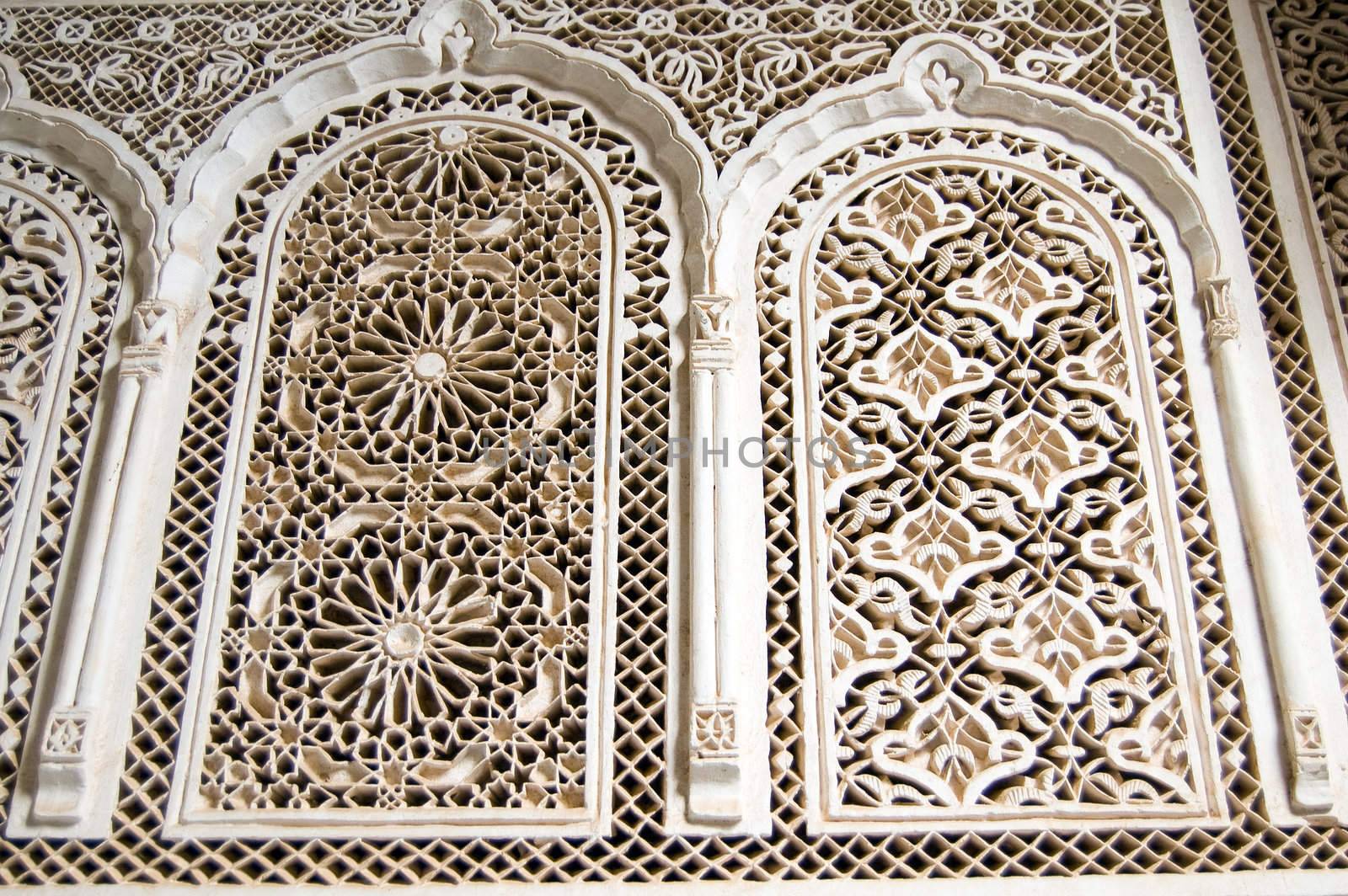 Stucco details of Bahia Palace in Marrakesh