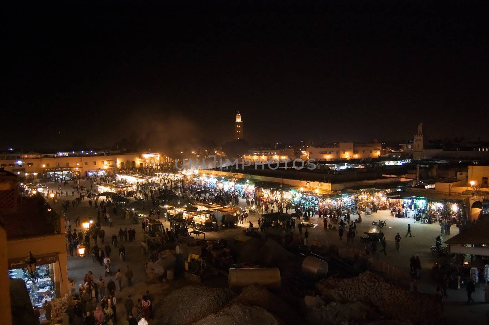The heart of Marrakesh, Djemaa el Fna square, in a crowdy night