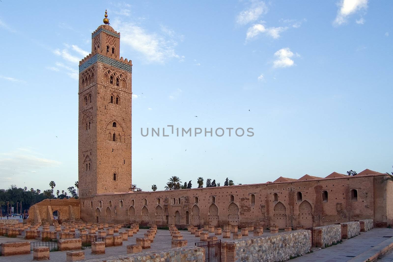 Koutoubia Minaret and the Mosque in the Marrakesh center, Morocco