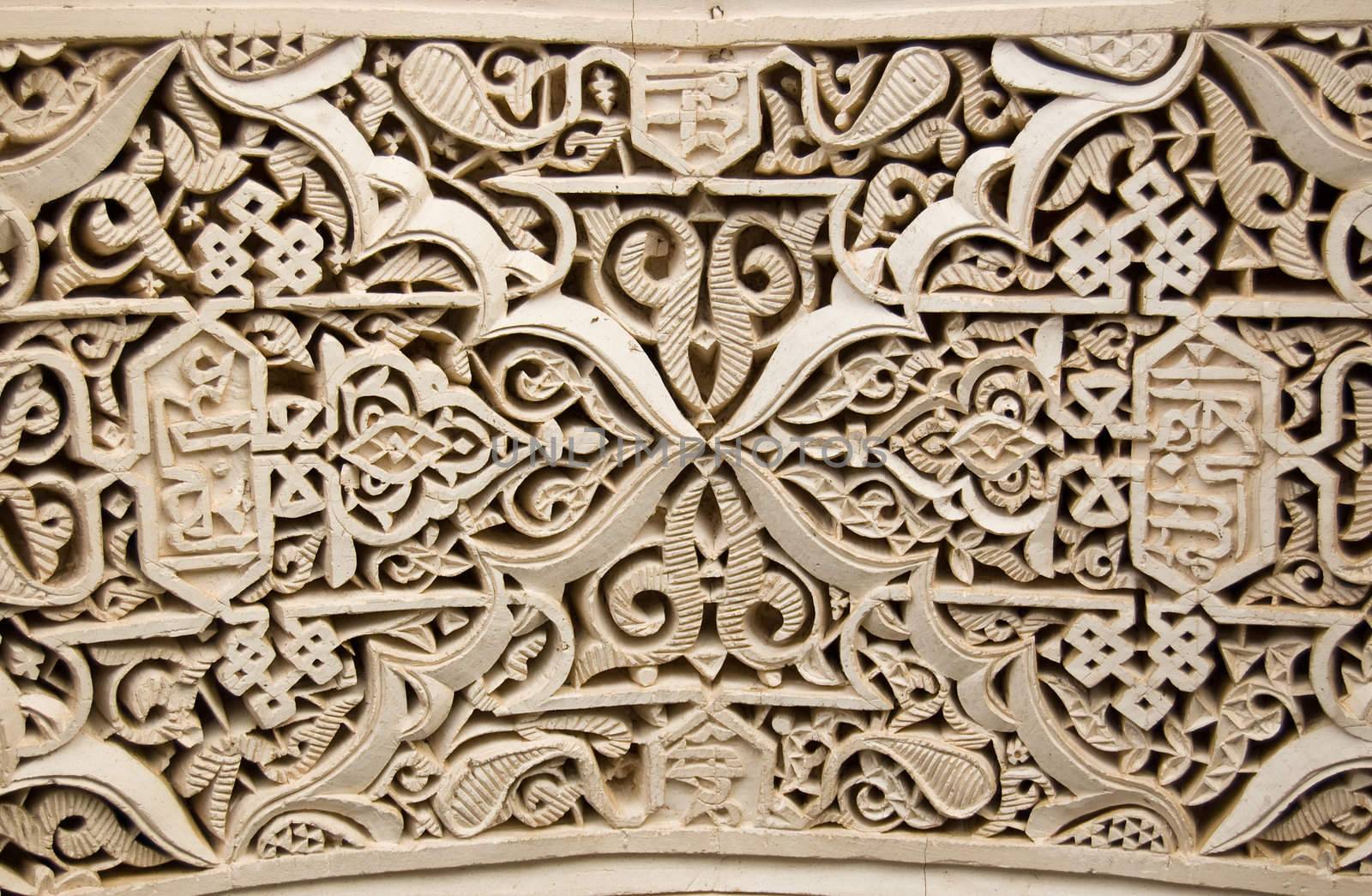 A detail of a Moorish style stucco in Marrakesh