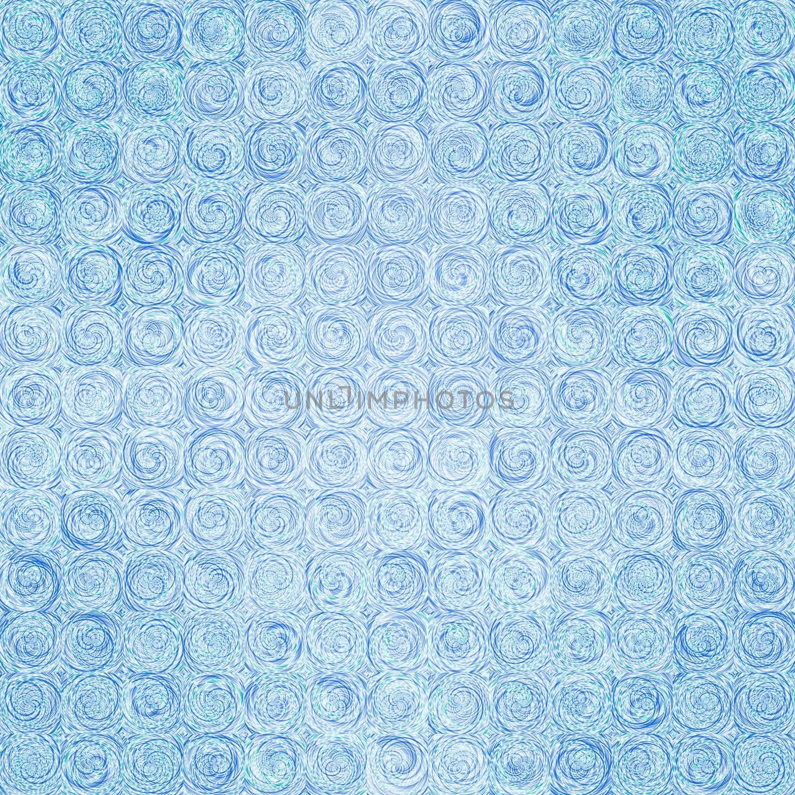 abstract drawing of many blue round scribbles on a white paper