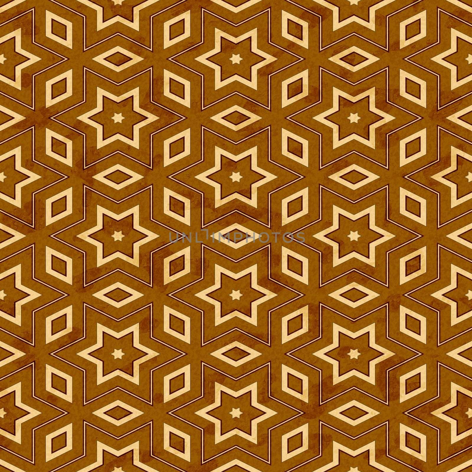 seamless texture of brown wood with yellow stars and shapes