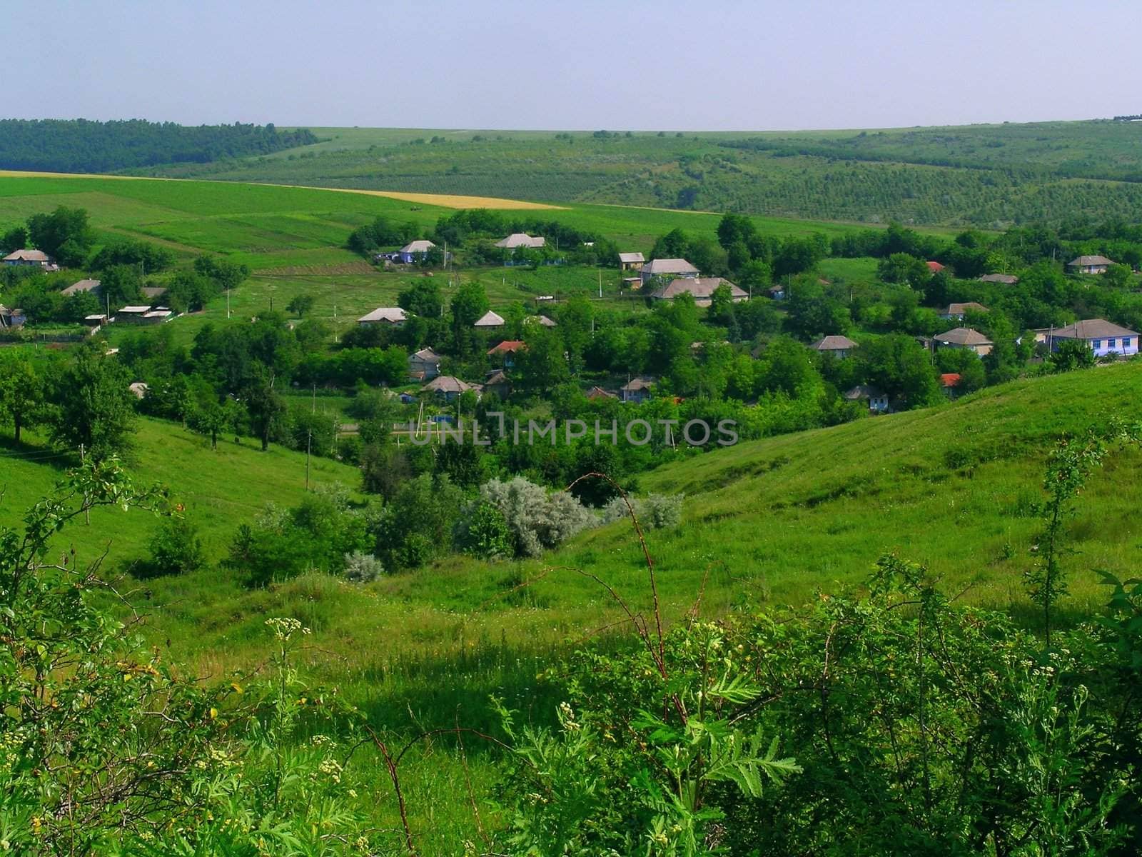 View of small, rural village