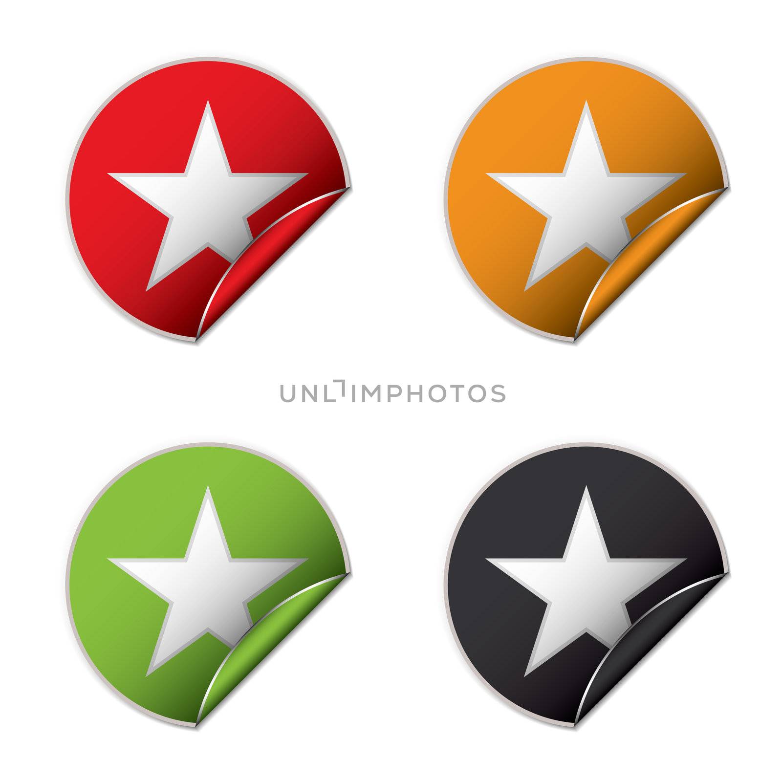 collection of round stickers with star shape and shadow