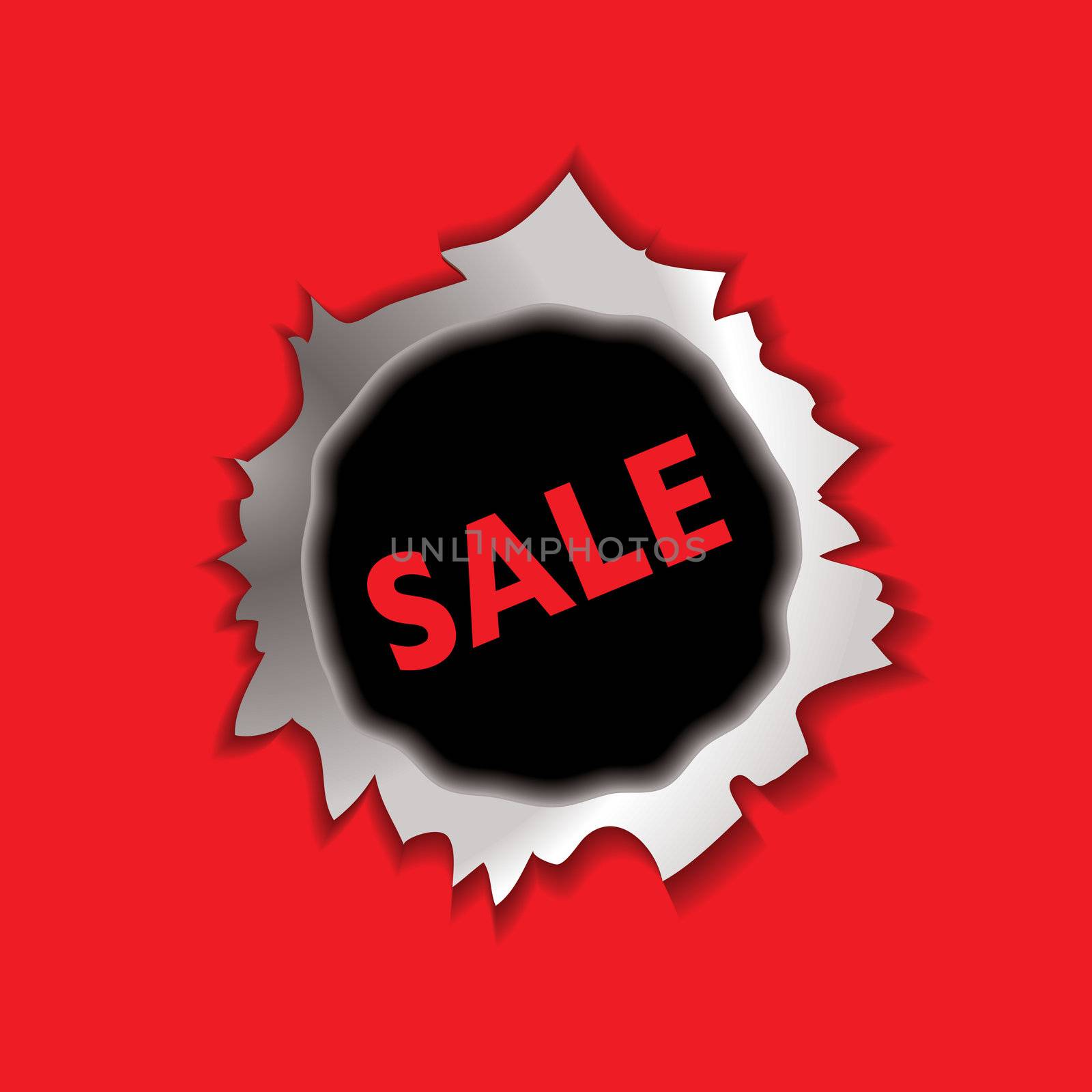 metal bullet hole with sale icon and red background