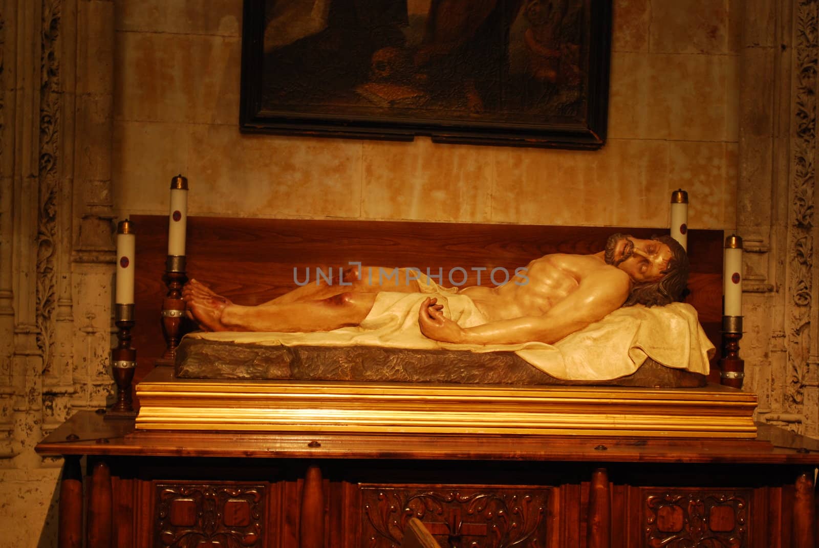 antique and religious statue of jesus in Salamanca, Spain