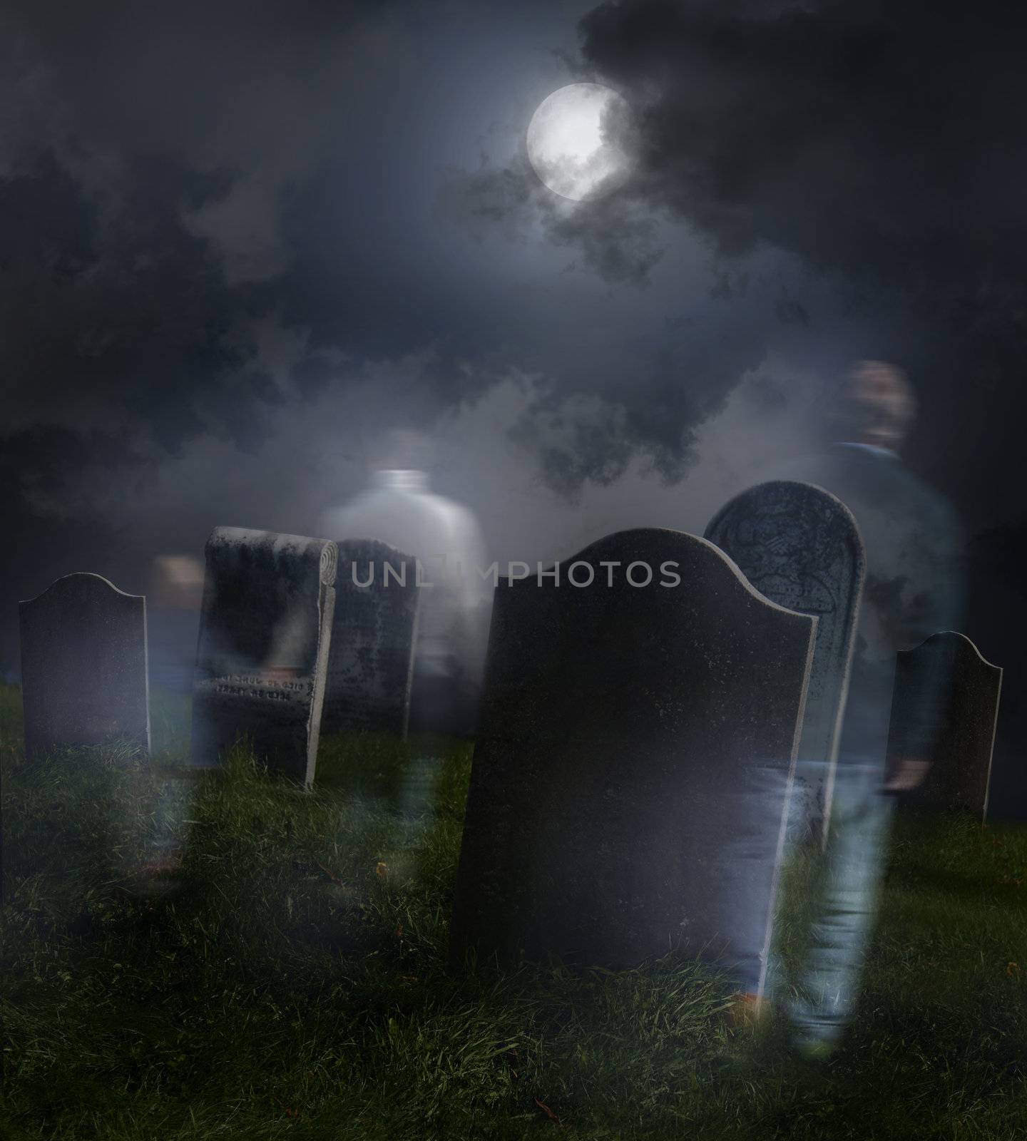 Ghosts wandering in old cemetery  by Sandralise