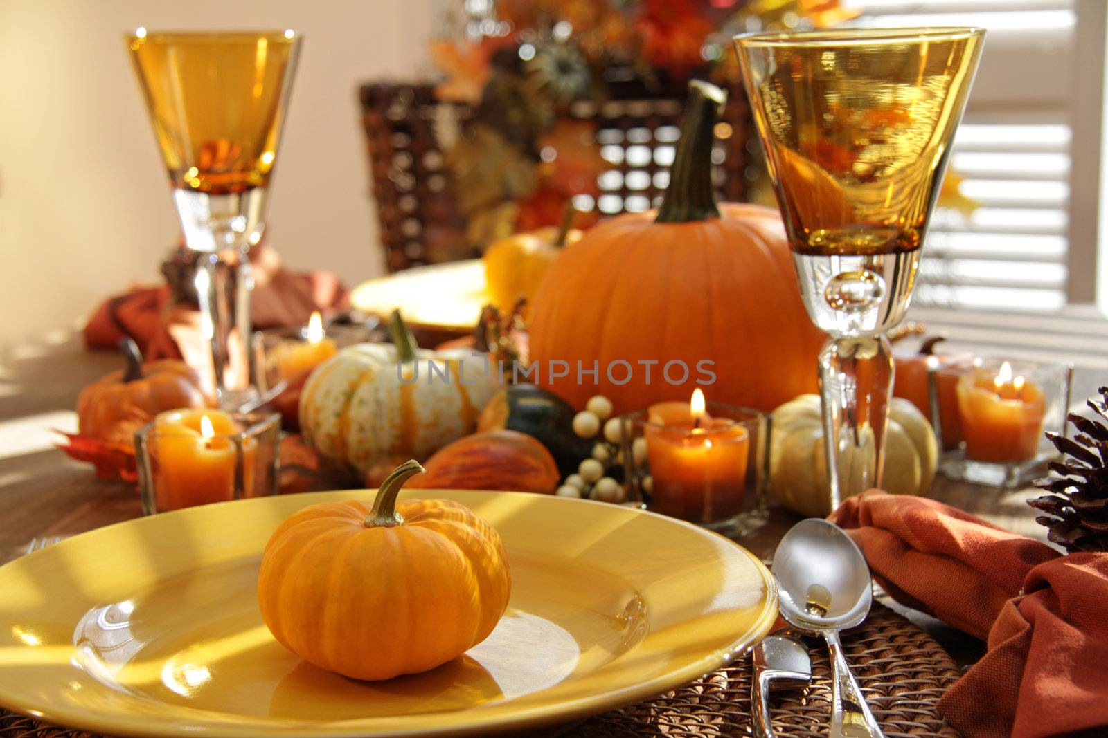 Place settings ready for Thanksgiving by Sandralise