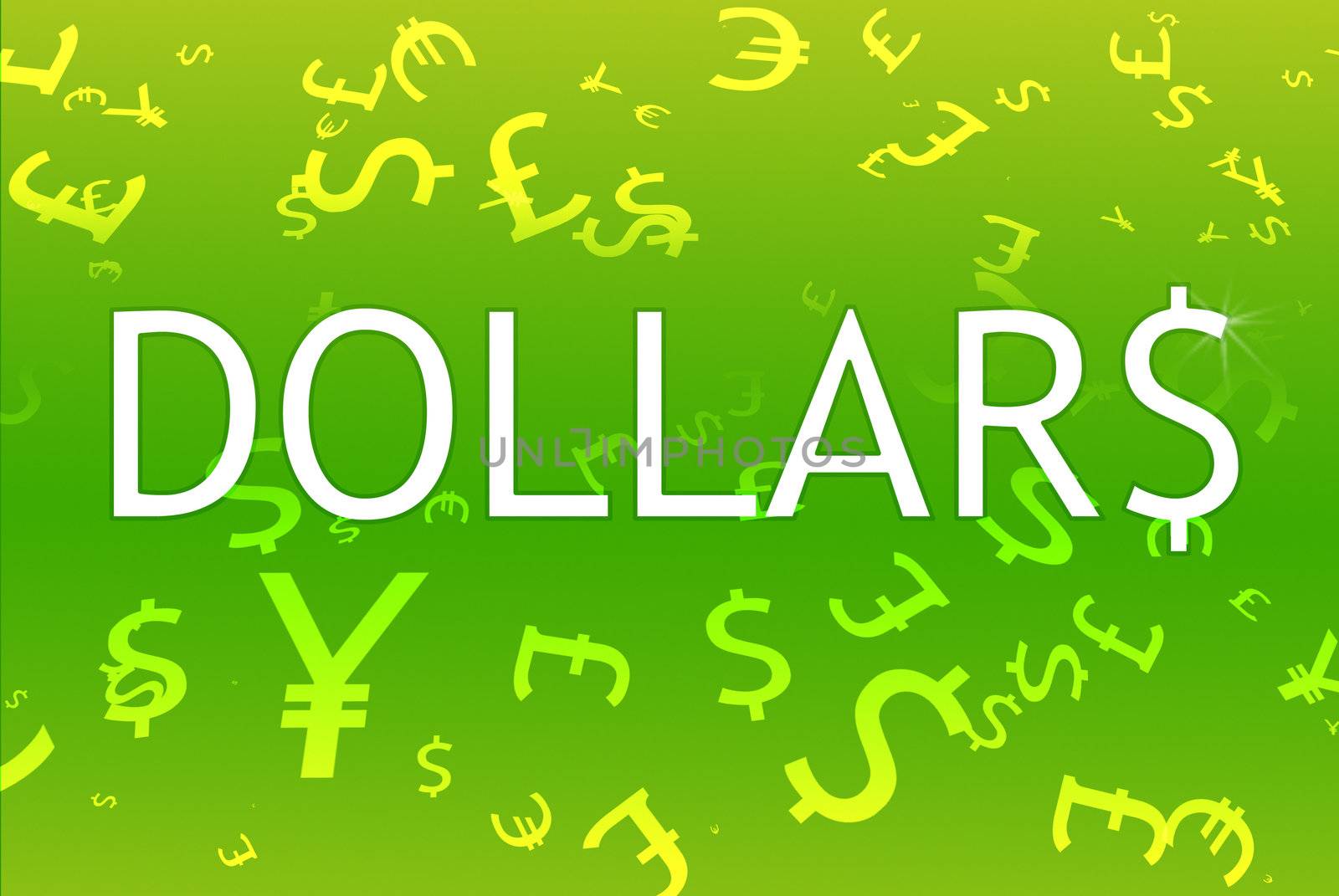 Different currencies on green background
