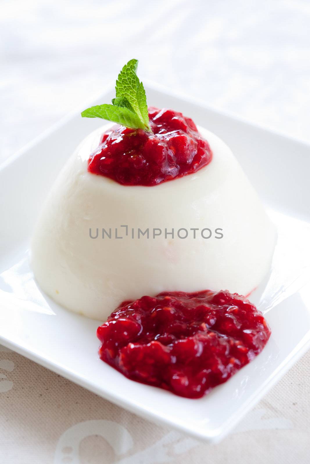 Delicious lemon buttermilk pannacotta with raspberry mousse