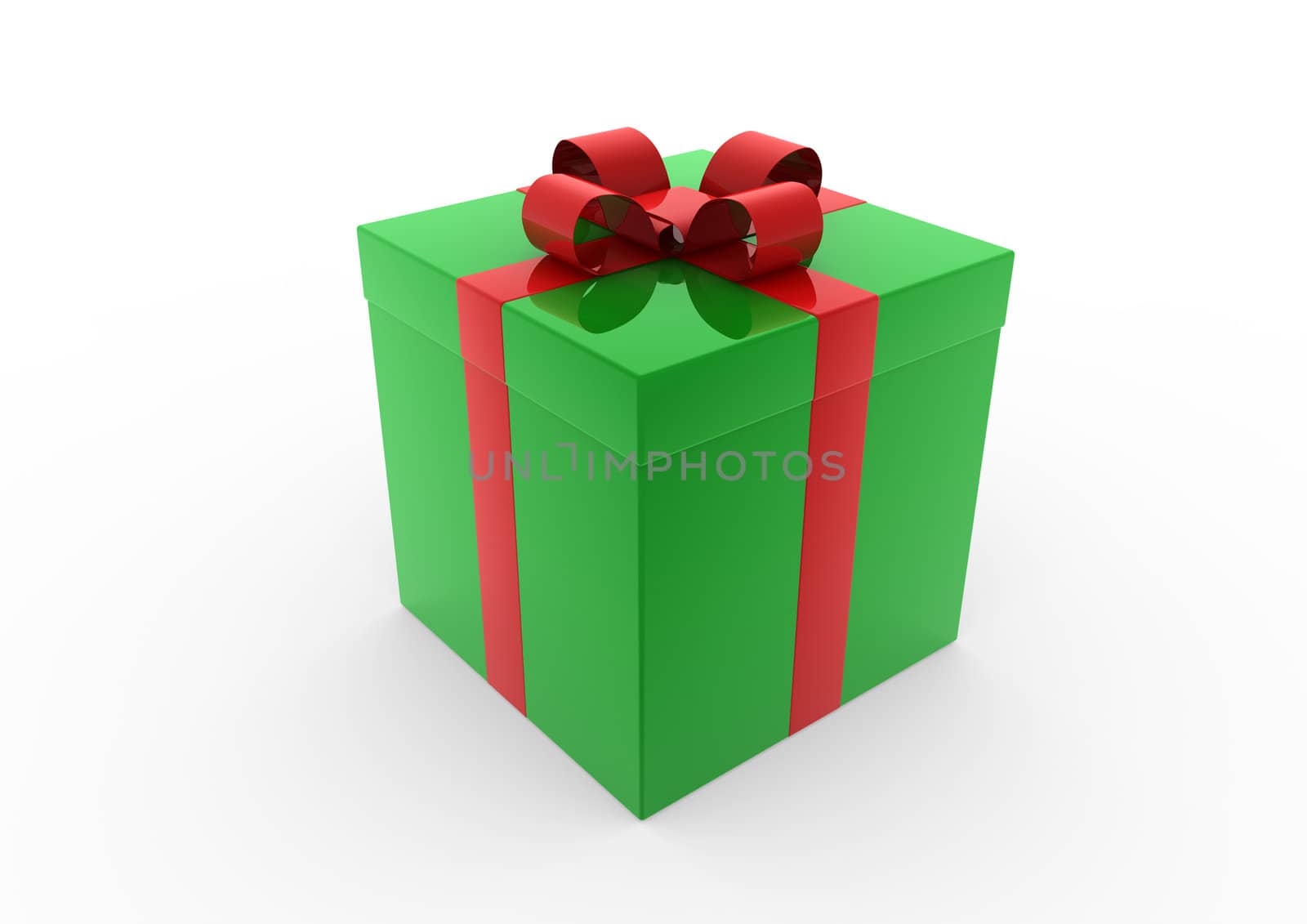 3d green red white gift box isolated on white background