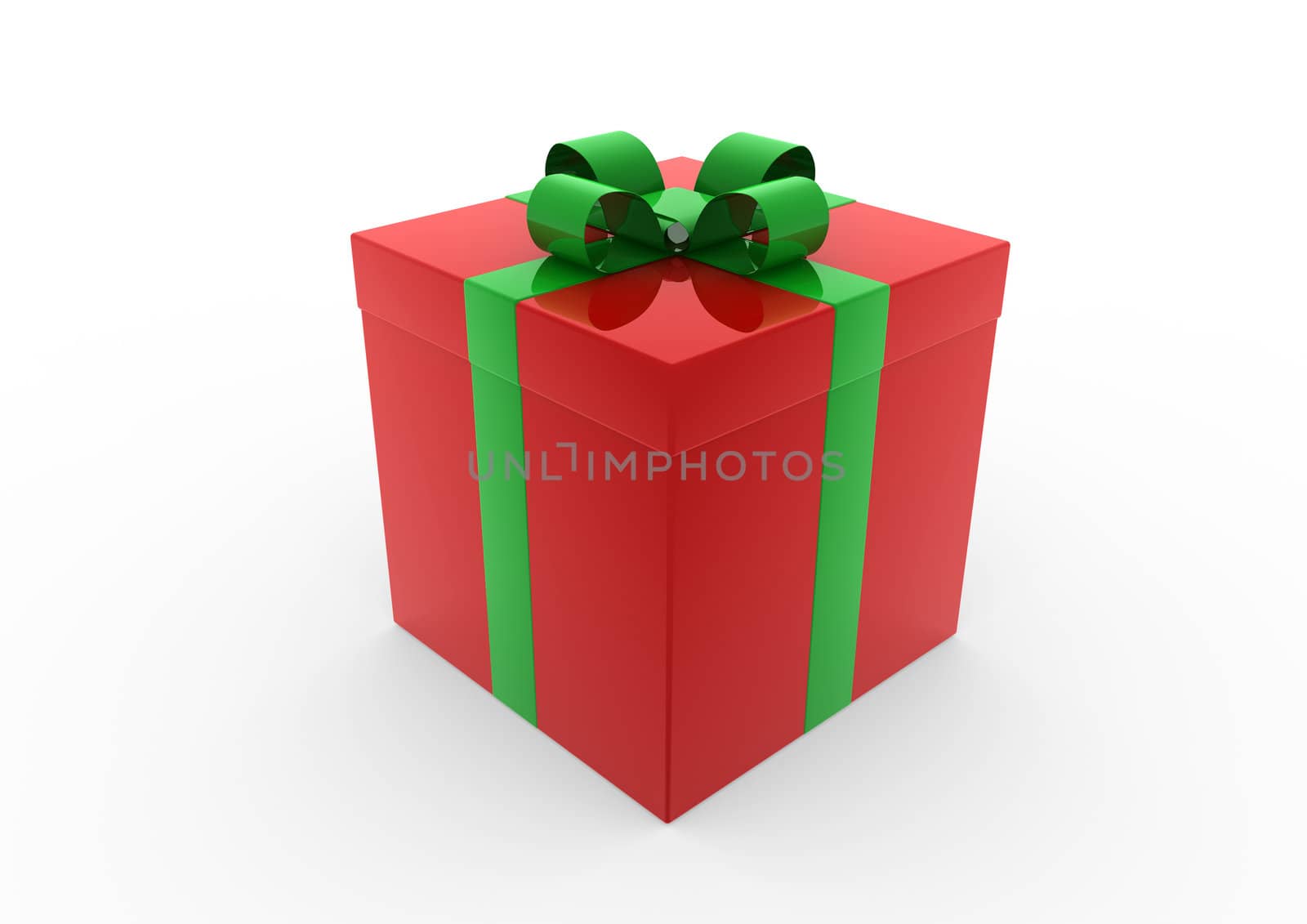 3d red green gift box isolated on white background