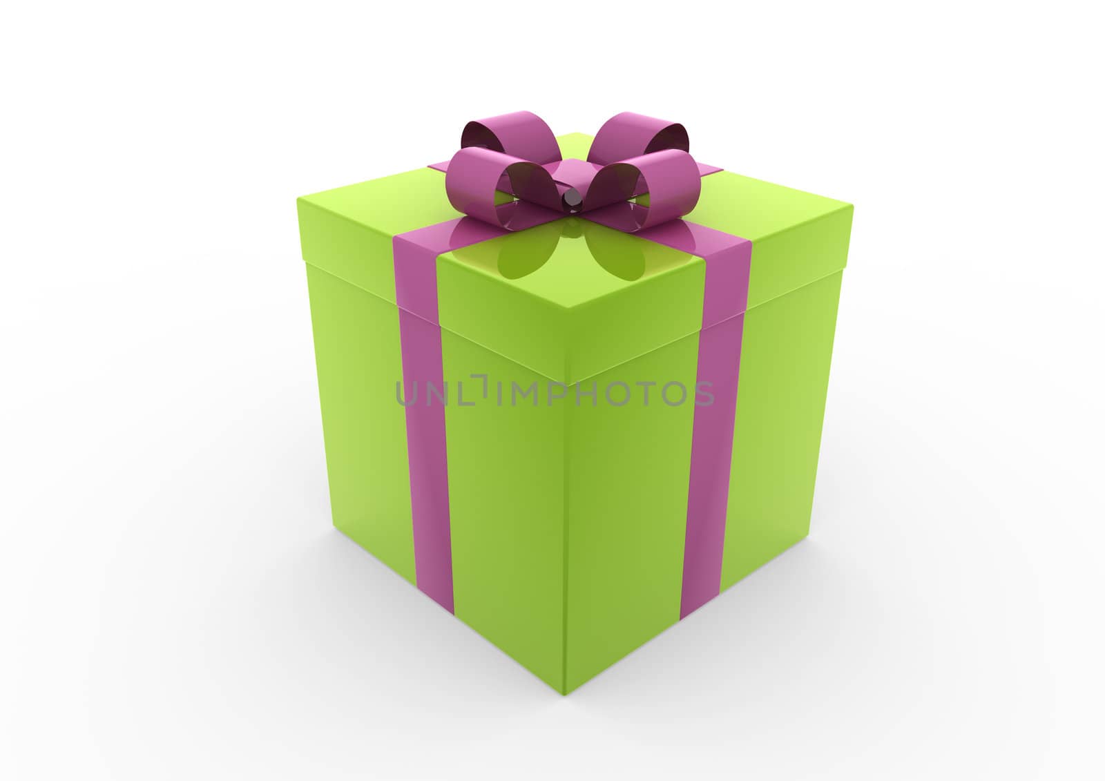 3d green pink white gift box isolated on white background