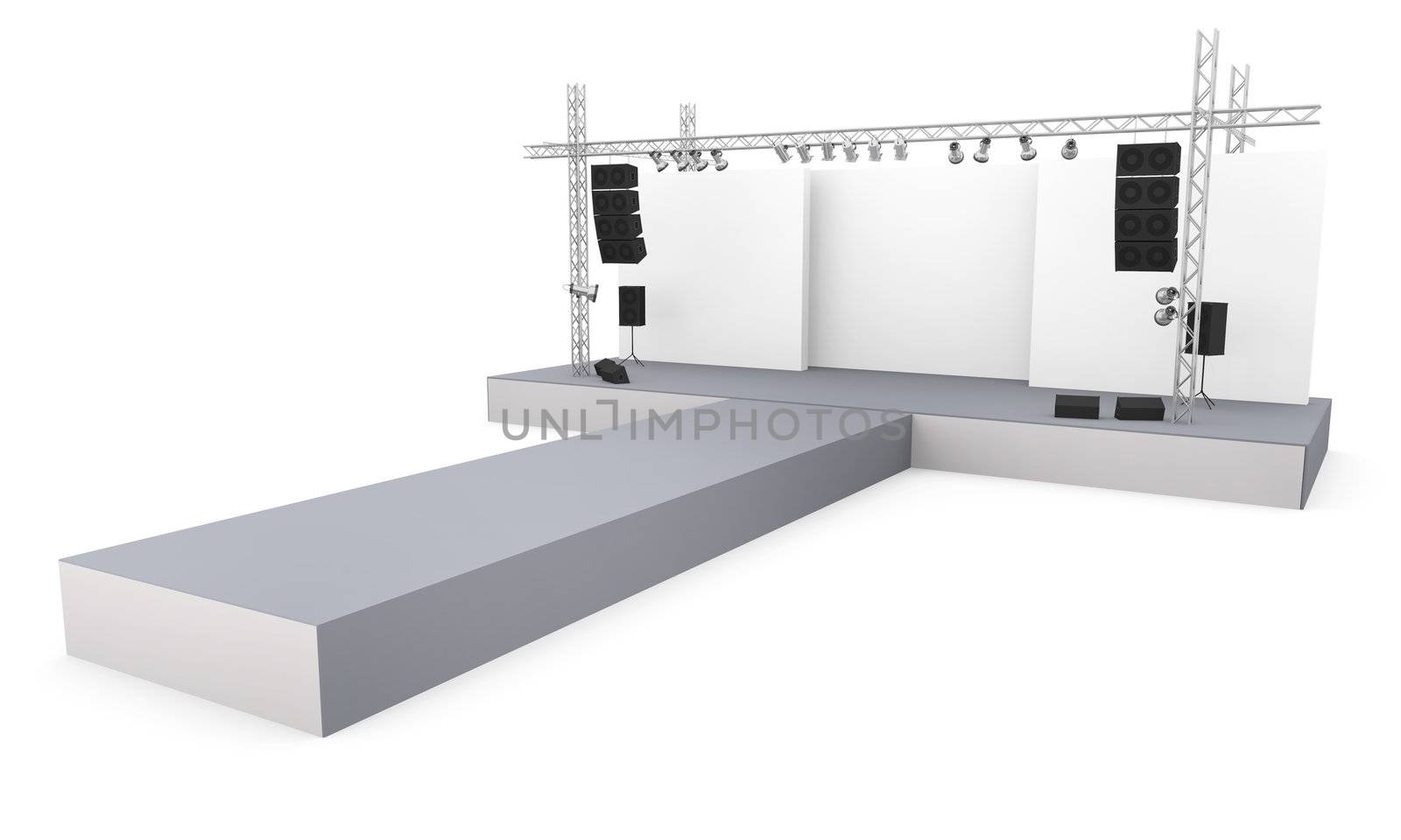 Empty fashion show stage with runway. 3D rendered image.