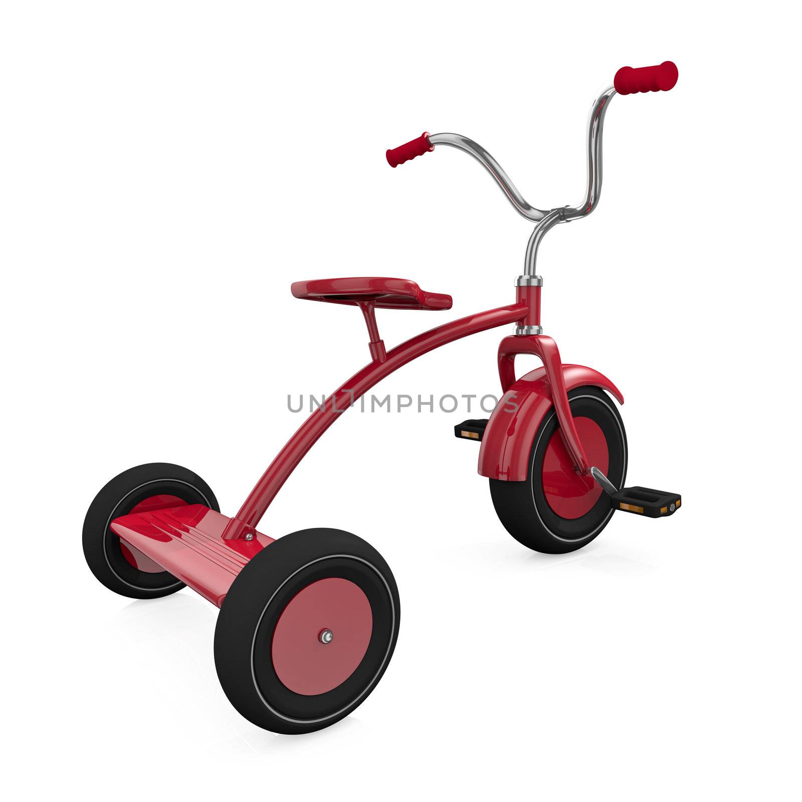 Red tricycle against a white background. High quality 3D rendered illustration.