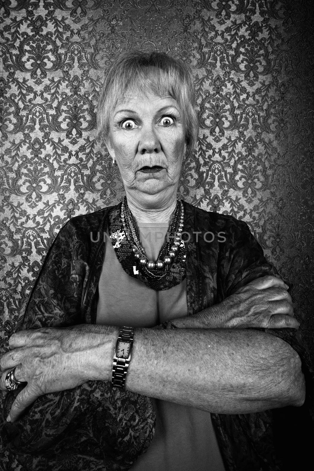 Portrait of an Eccentric Senior Lady with Wild Eyes