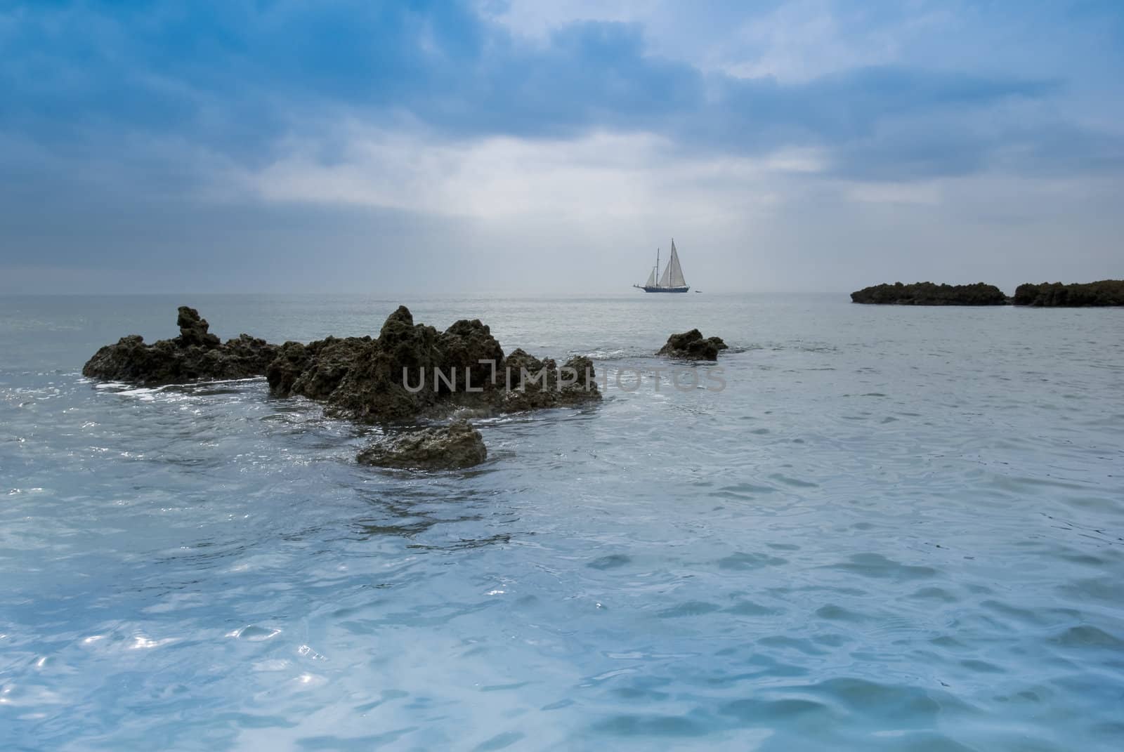 Sailing ship at sea in Portugal - landscape orientation