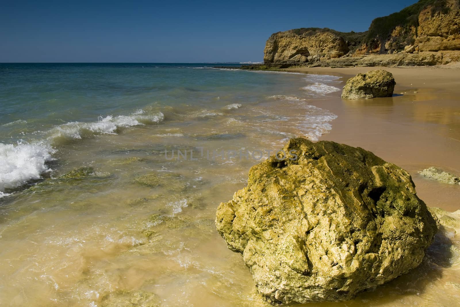 Oura beach and cliffs in Albufeira Portugal