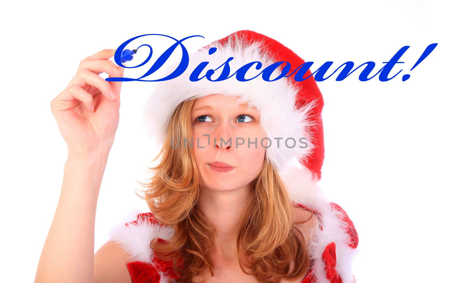 Miss Santa is Writing with a Blue Marker Pen - Discount! by PixBox