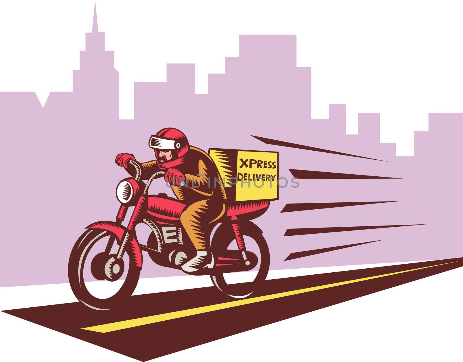 Courier delivery person riding motorbike by patrimonio