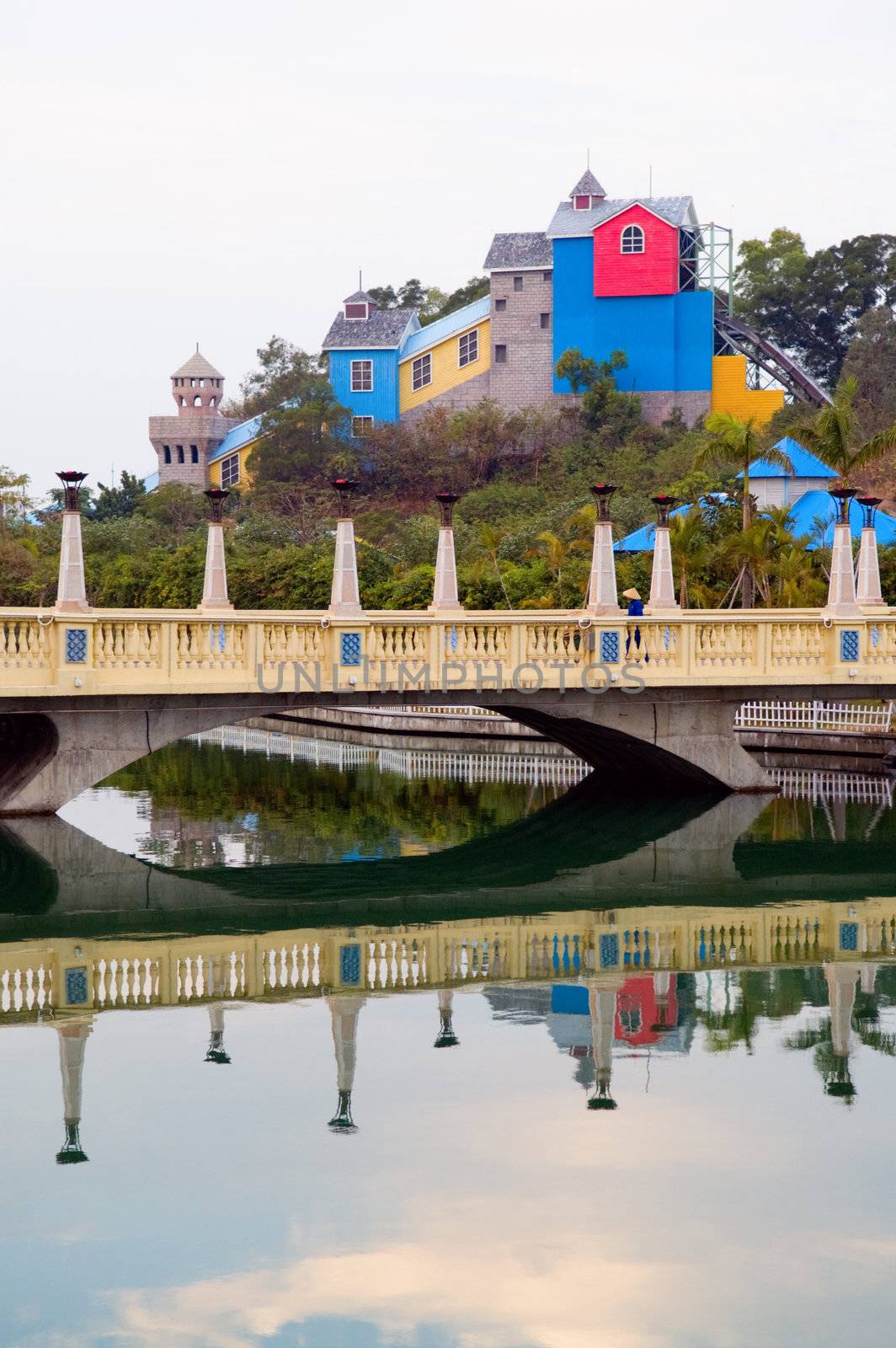 View of bridge with reflection over water