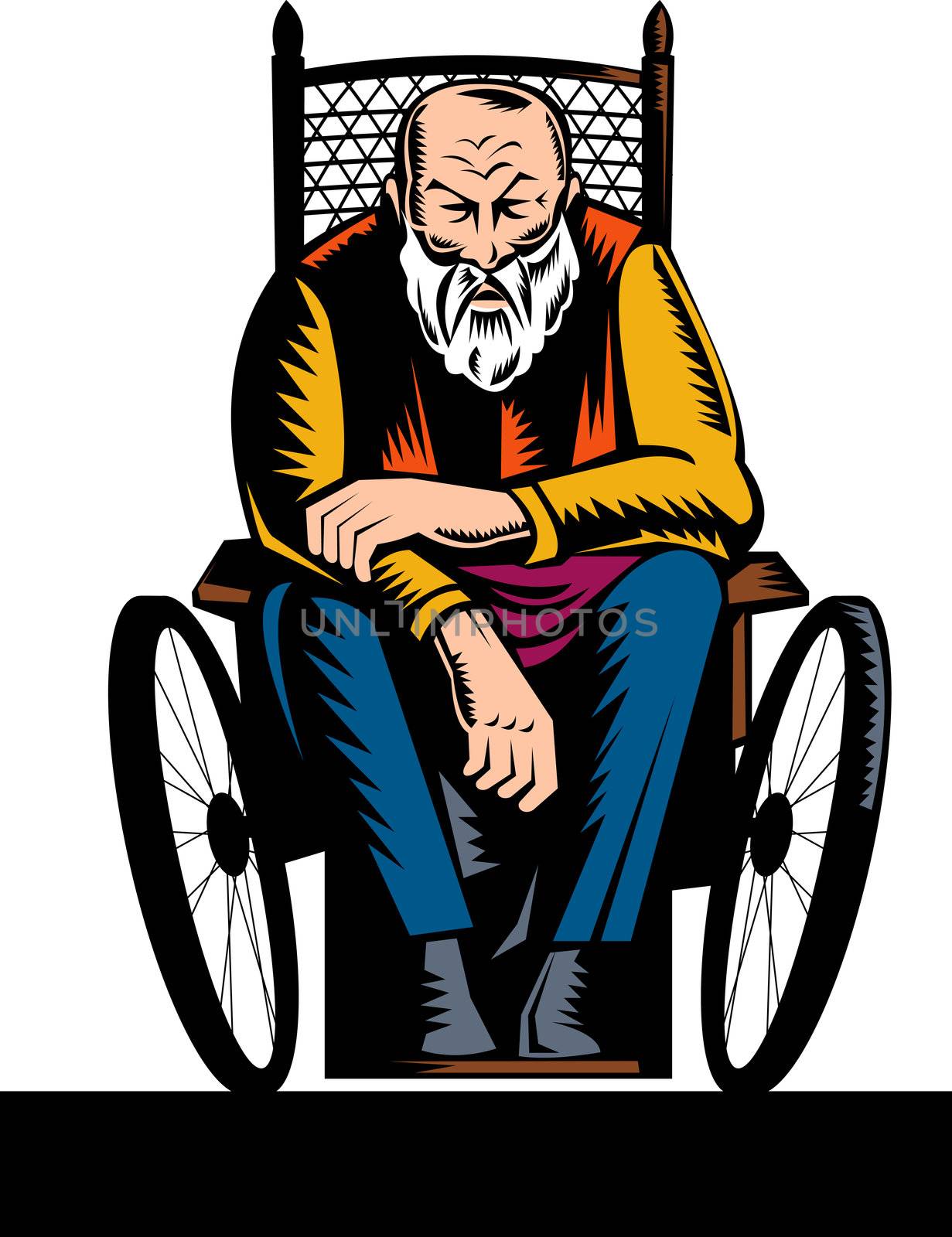 illustration of an elderly handicapped man sitting on wheelchair