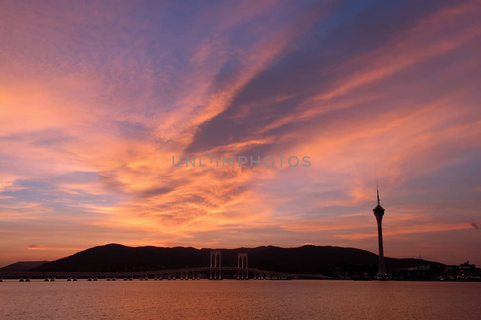 The evening of Macau city viewing from Taipa island