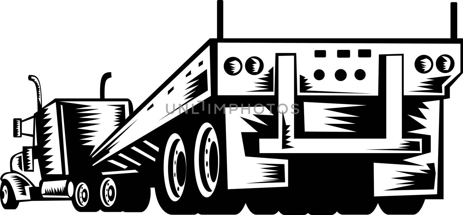 illustration of a truck and trailer viewed from the rear